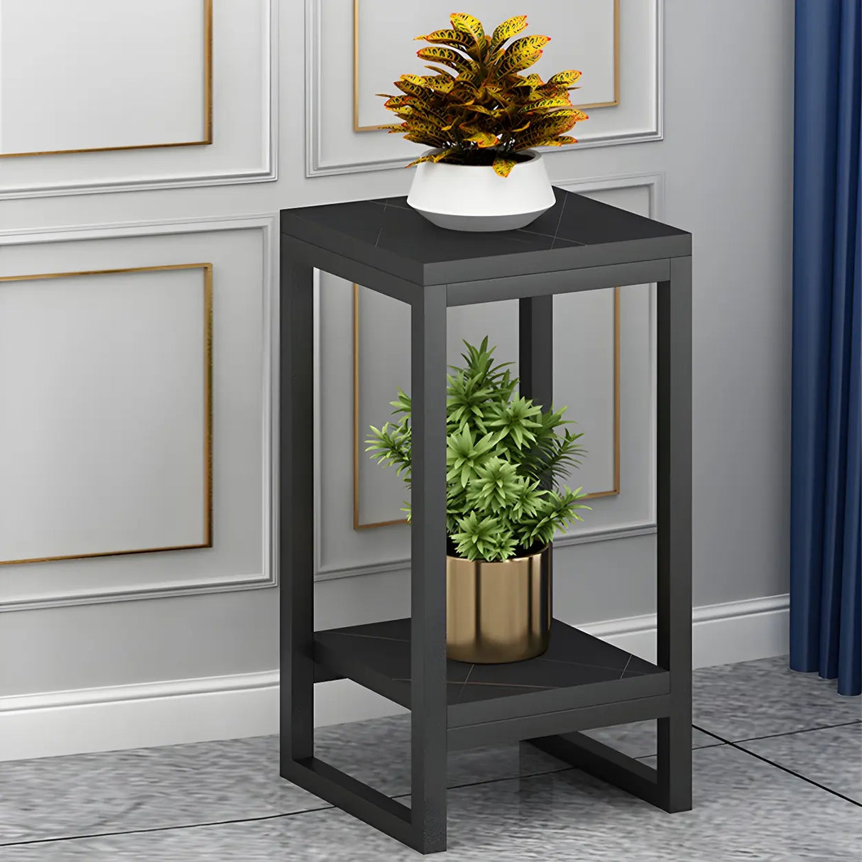 Waterproof Square Metal 2 Tiers Gold Display Plant Stand Image - 11