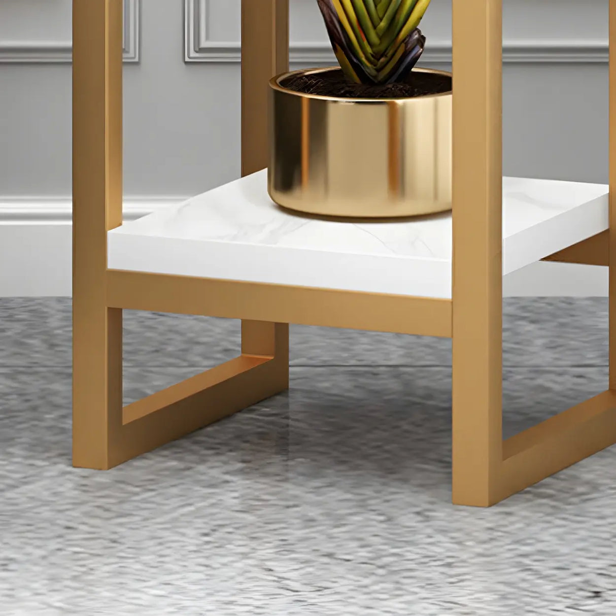 Waterproof Square Metal 2 Tiers Gold Display Plant Stand Image - 13