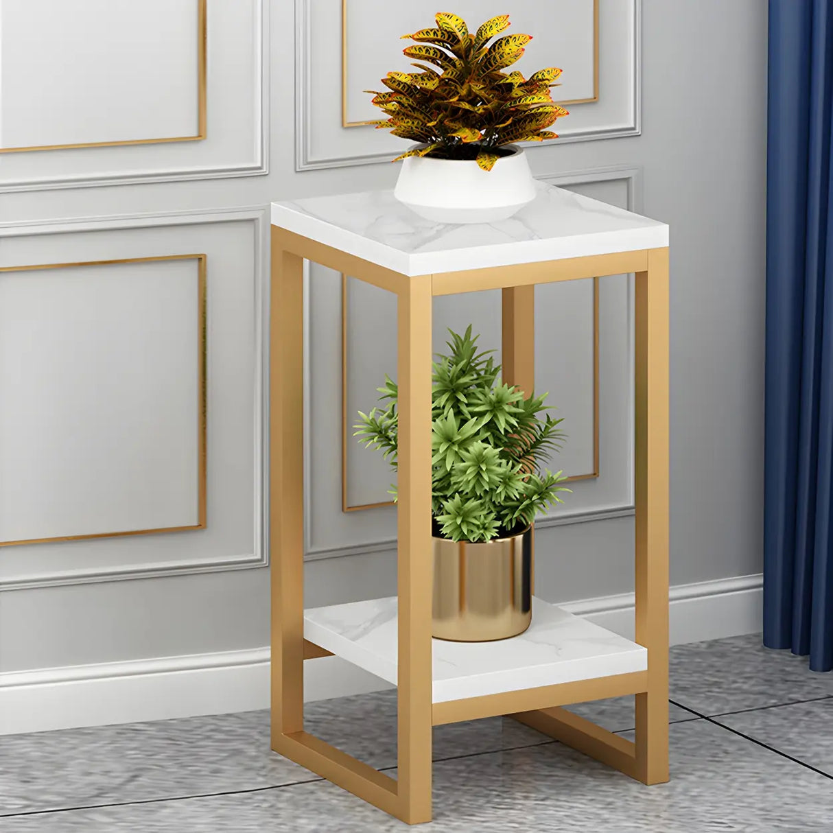 Waterproof Square Metal 2 Tiers Gold Display Plant Stand Image - 14