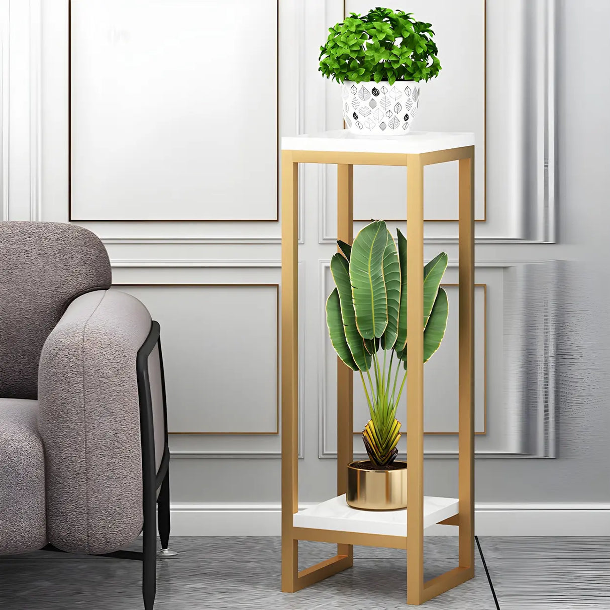Waterproof Square Metal 2 Tiers Gold Display Plant Stand Image - 15