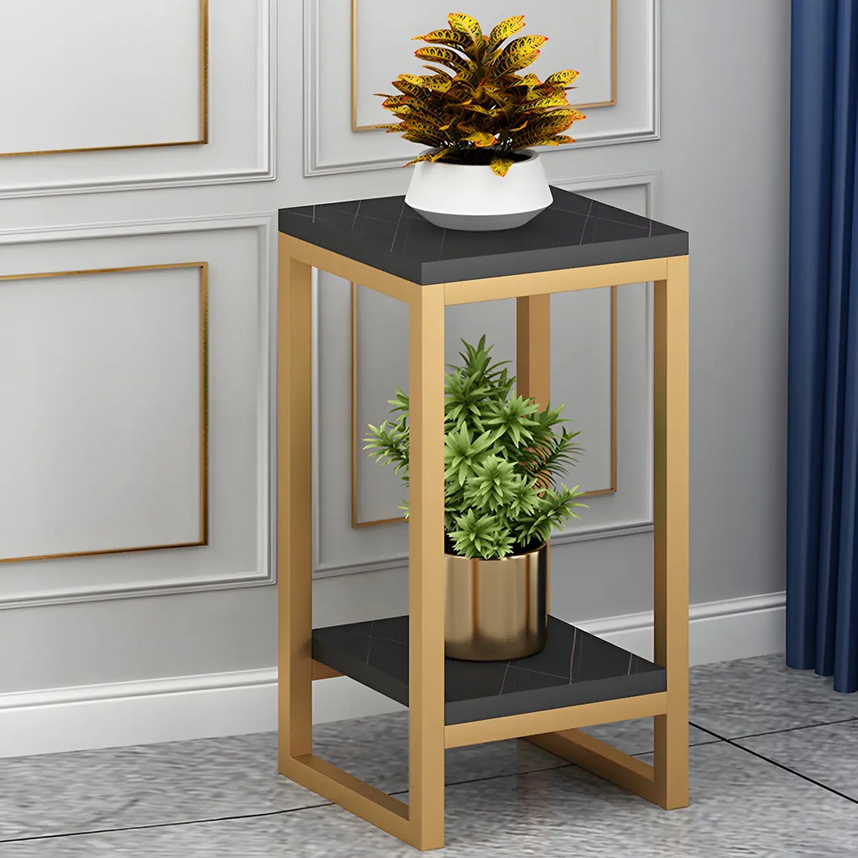 Waterproof Square Metal 2 Tiers Gold Display Plant Stand Image - 16