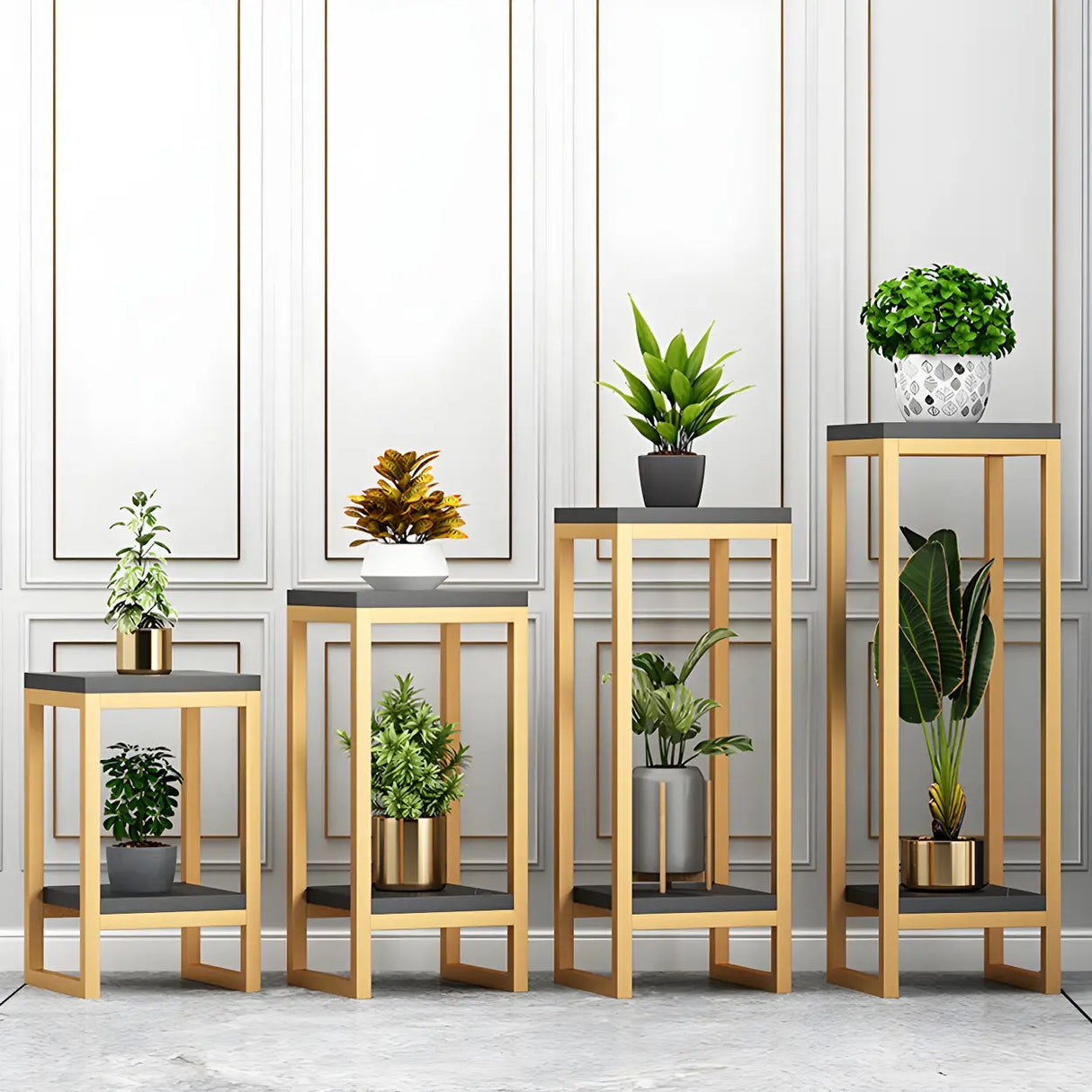 Waterproof Square Metal 2 Tiers Gold Display Plant Stand Image - 17