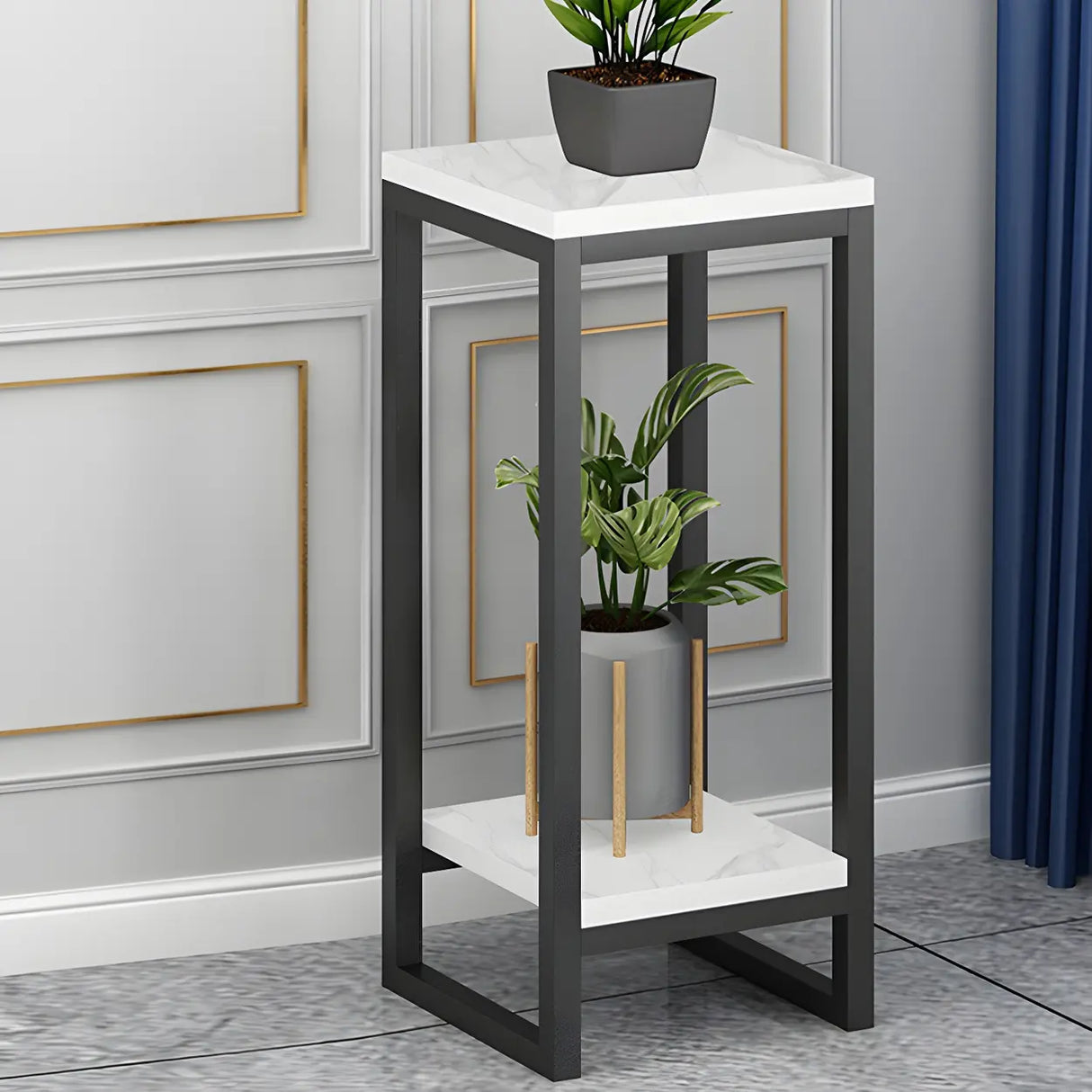 Waterproof Square Metal 2 Tiers Gold Display Plant Stand Image - 18