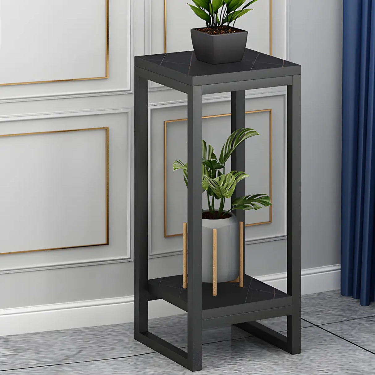 Waterproof Square Metal 2 Tiers Gold Display Plant Stand Image - 19