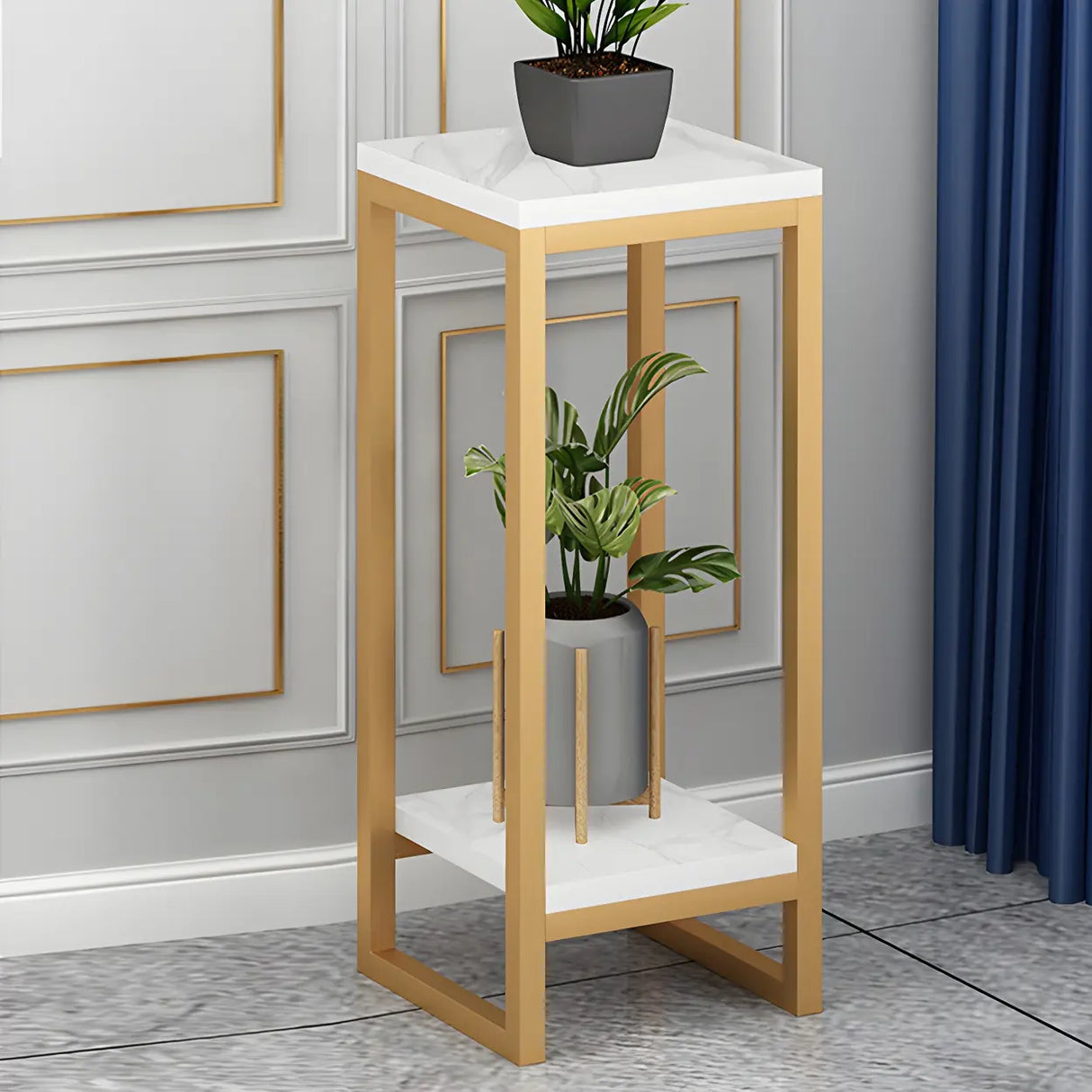 Waterproof Square Metal 2 Tiers Gold Display Plant Stand Image - 20