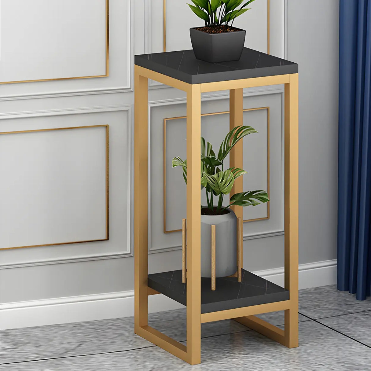 Waterproof Square Metal 2 Tiers Gold Display Plant Stand Image - 21