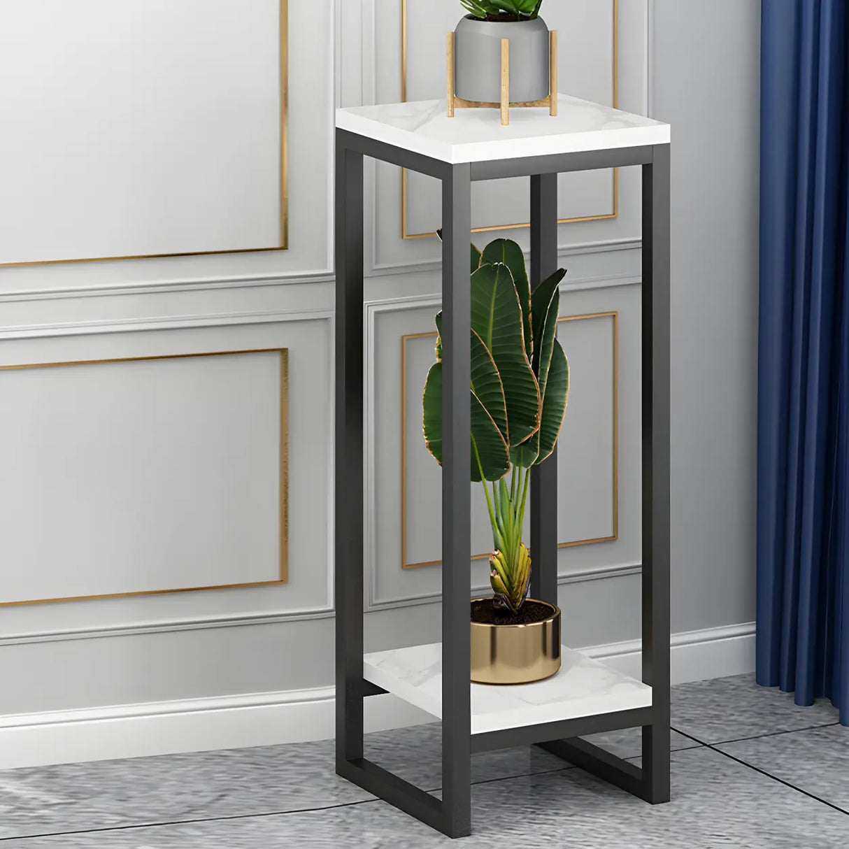 Waterproof Square Metal 2 Tiers Gold Display Plant Stand Image - 22
