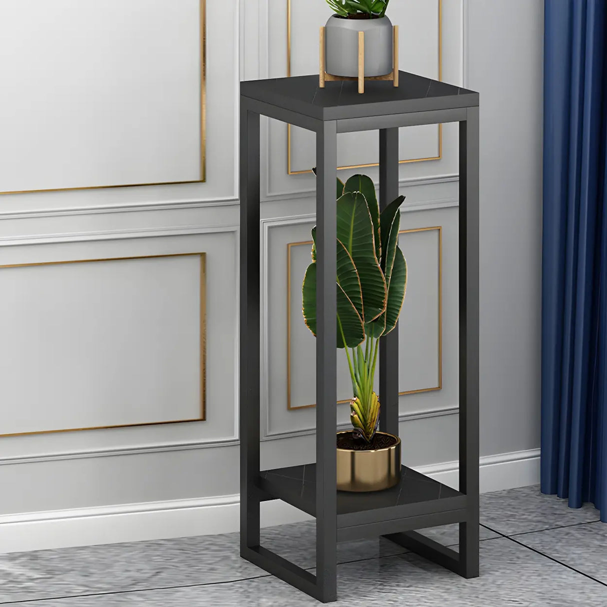 Waterproof Square Metal 2 Tiers Gold Display Plant Stand Image - 23