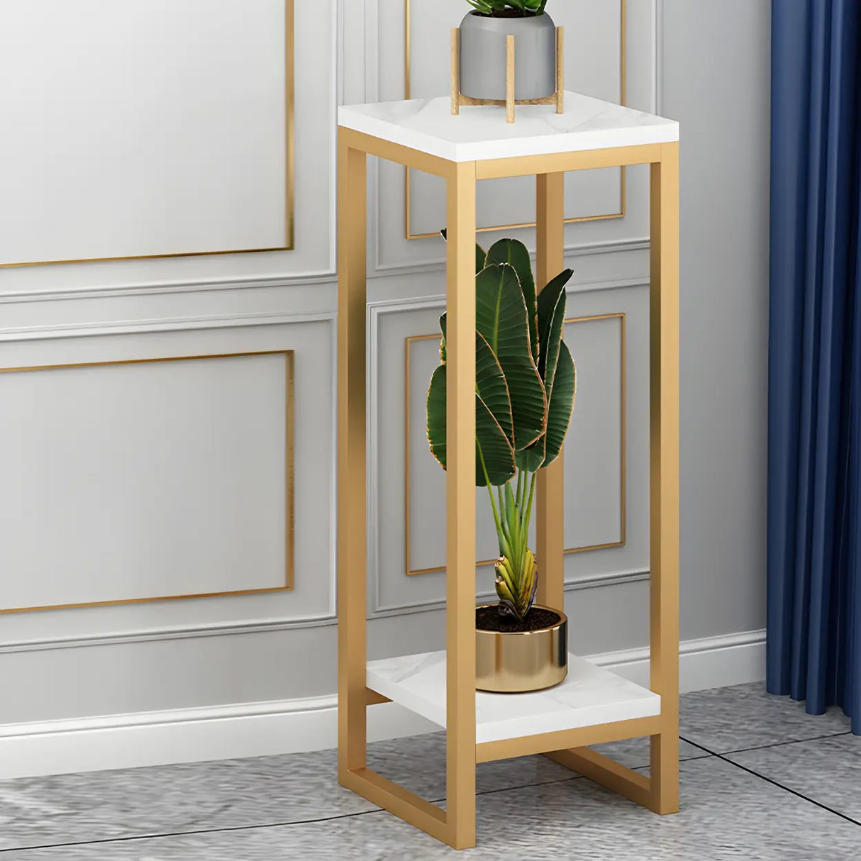 Waterproof Square Metal 2 Tiers Gold Display Plant Stand Image - 24
