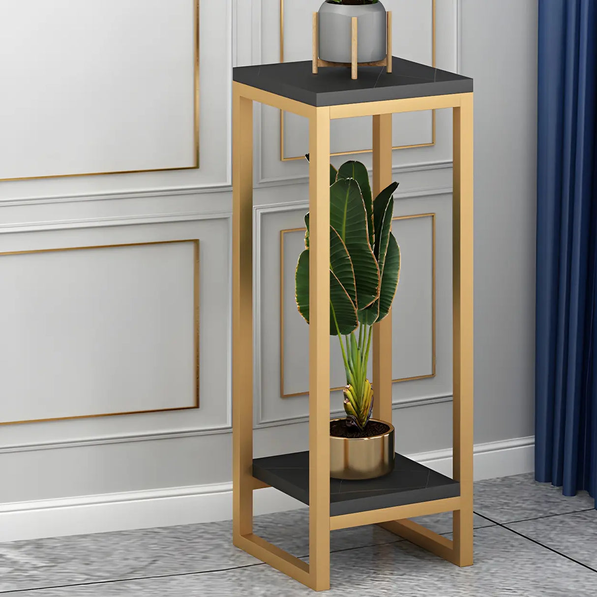 Waterproof Square Metal 2 Tiers Gold Display Plant Stand Image - 25