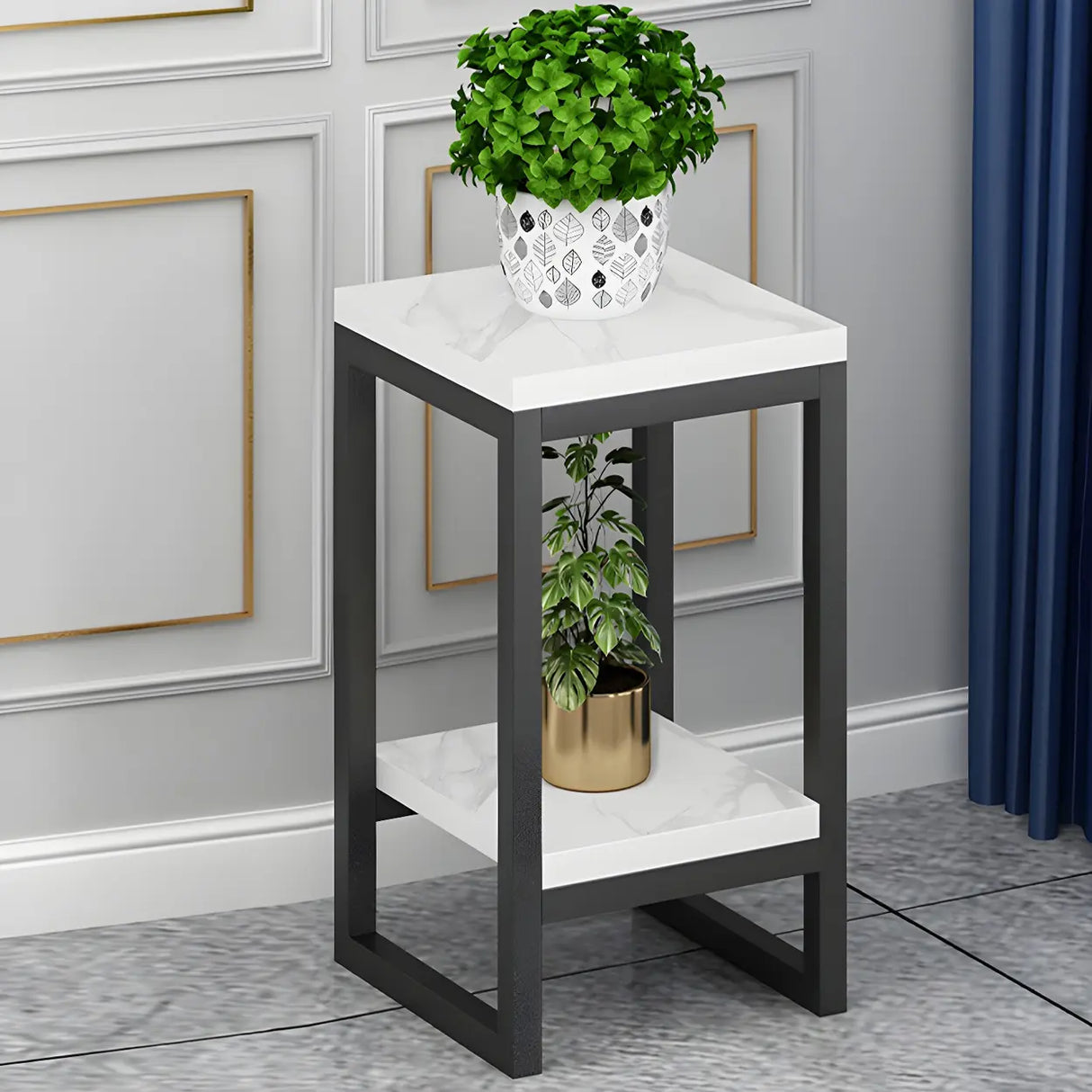 Waterproof Square Metal 2 Tiers Gold Display Plant Stand Image - 26