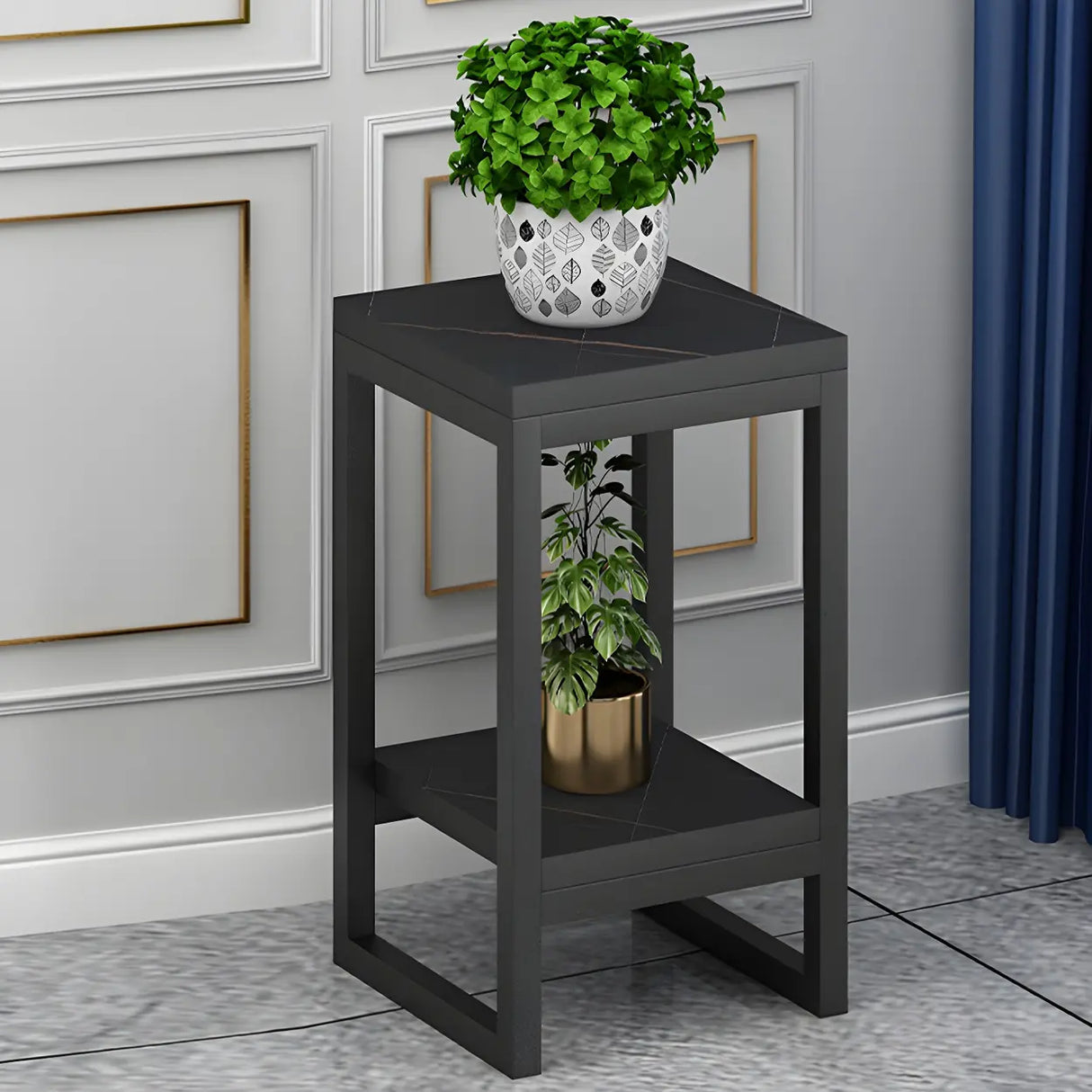 Waterproof Square Metal 2 Tiers Gold Display Plant Stand Image - 27