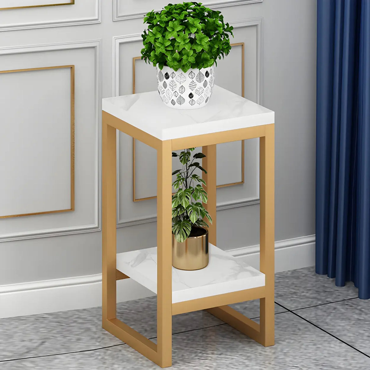 Waterproof Square Metal 2 Tiers Gold Display Plant Stand Image - 28