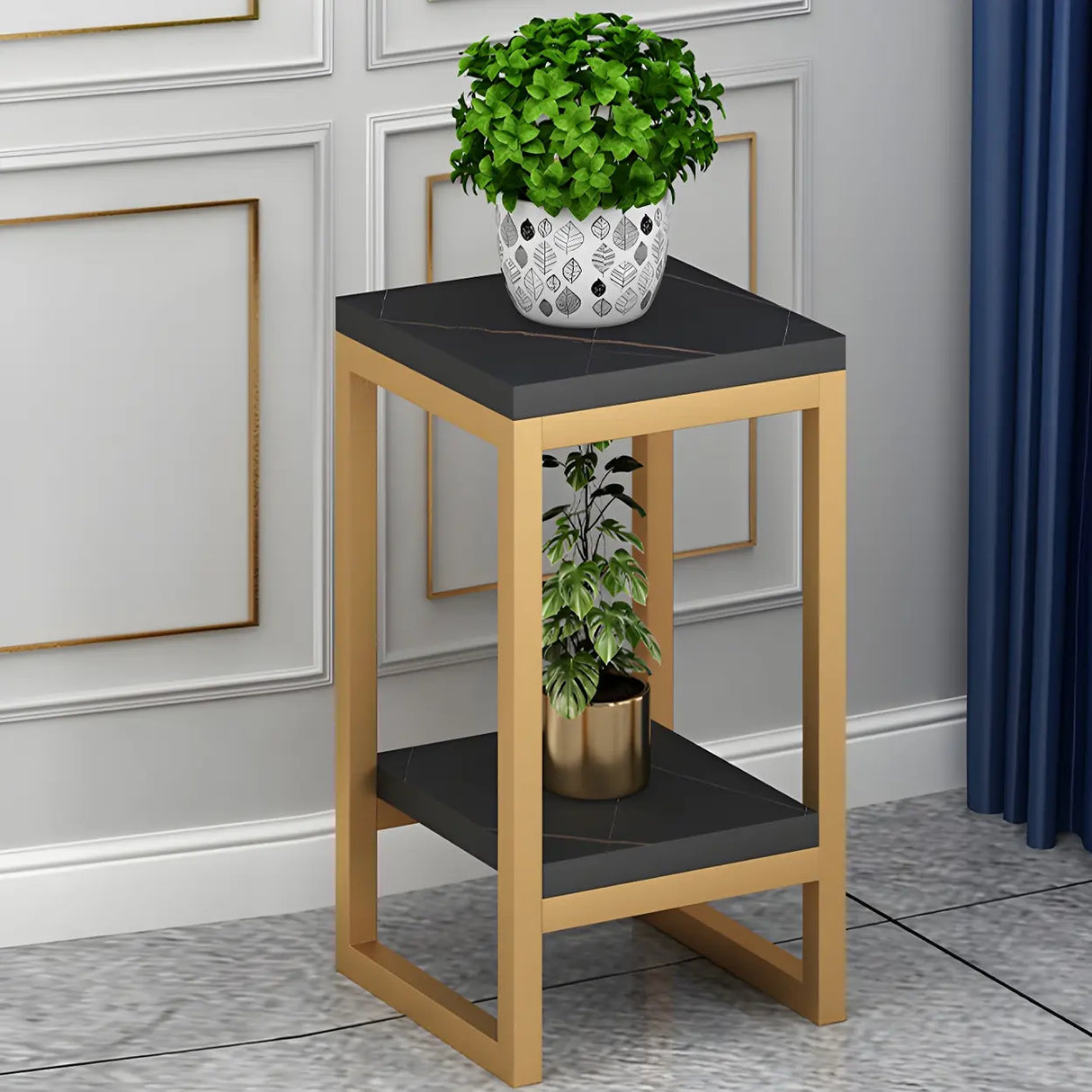Waterproof Square Metal 2 Tiers Gold Display Plant Stand Image - 29