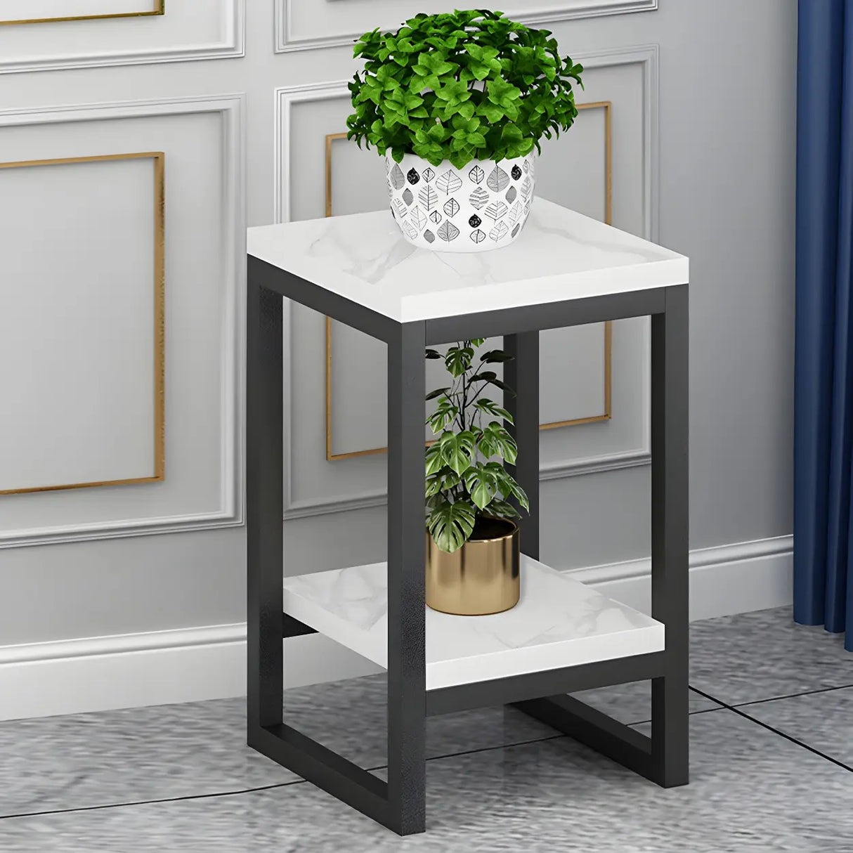 Waterproof Square Metal 2 Tiers Gold Display Plant Stand Image - 2