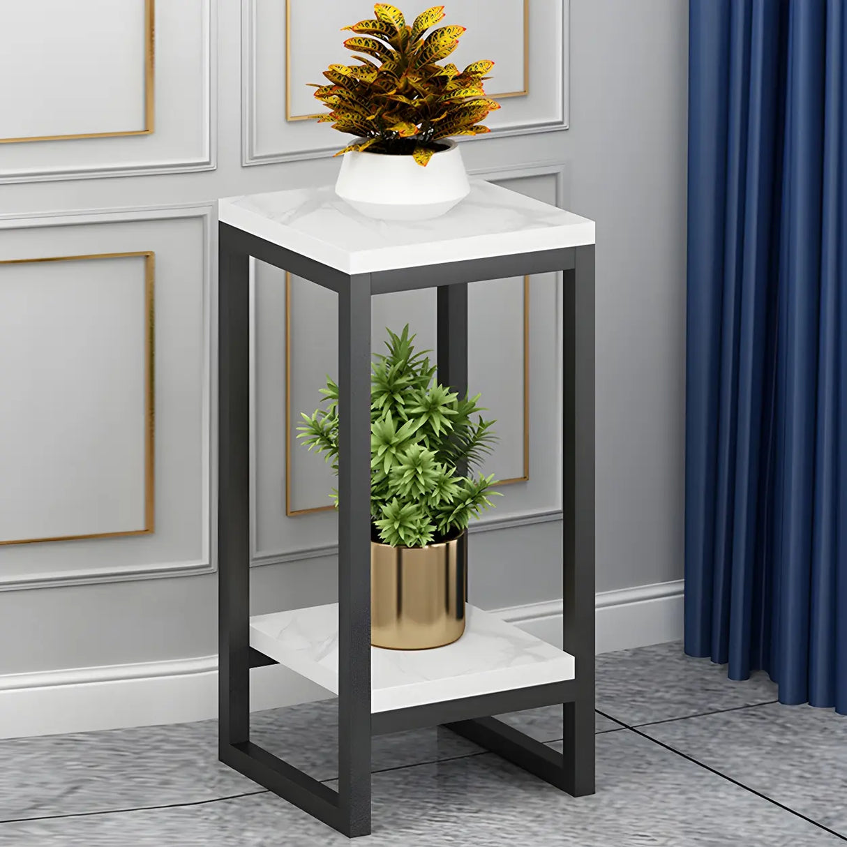Waterproof Square Metal 2 Tiers Gold Display Plant Stand Image - 30