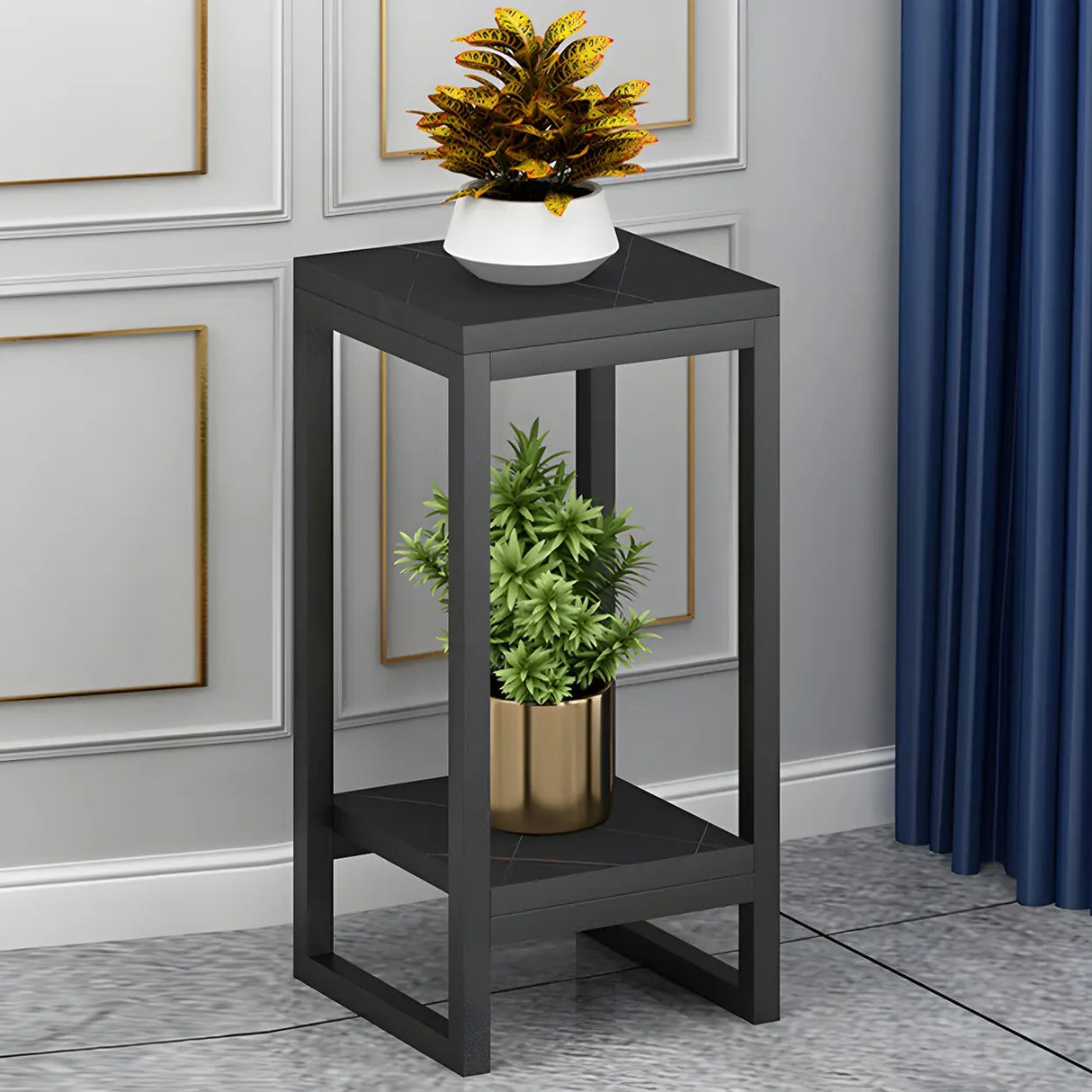 Waterproof Square Metal 2 Tiers Gold Display Plant Stand Image - 31