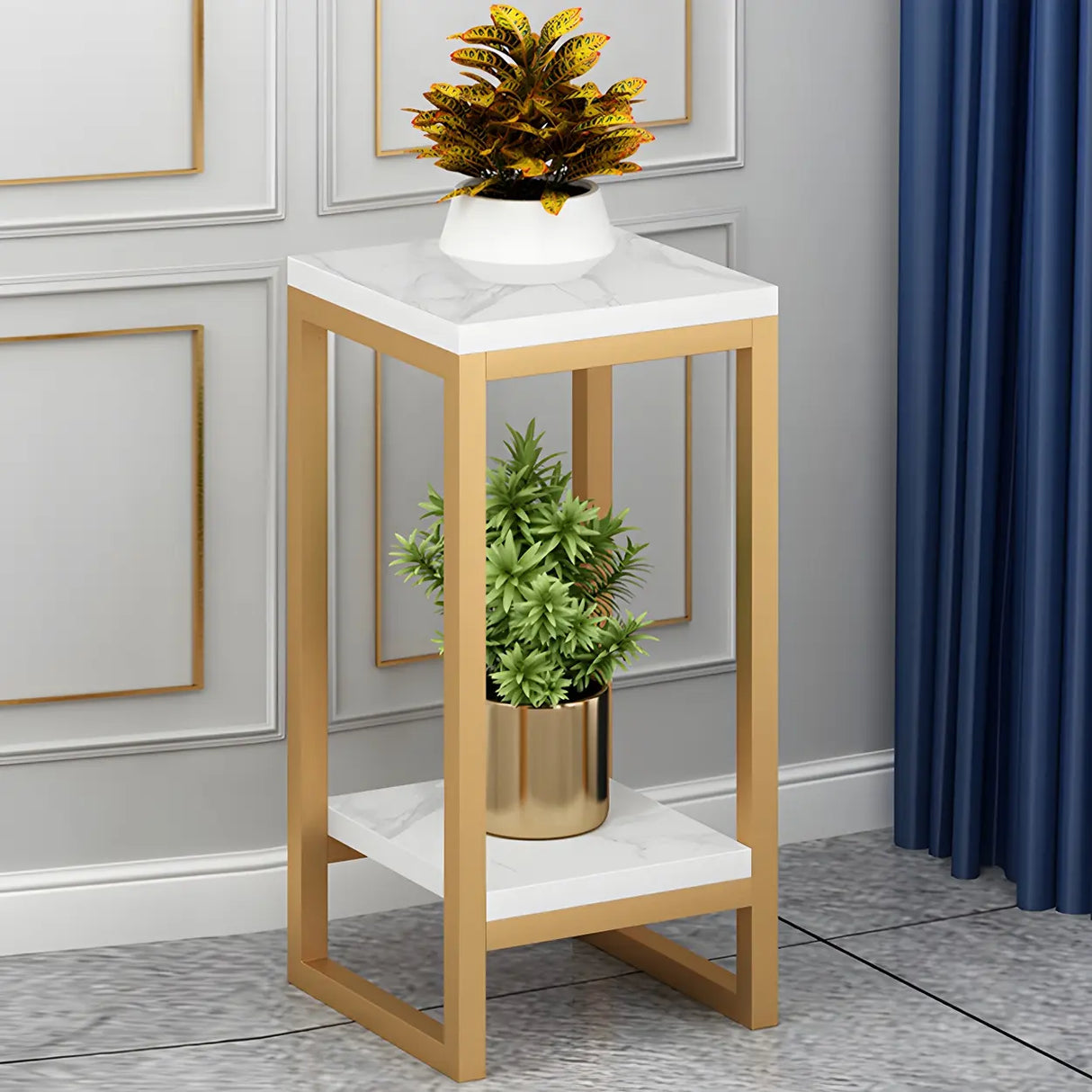 Waterproof Square Metal 2 Tiers Gold Display Plant Stand Image - 32