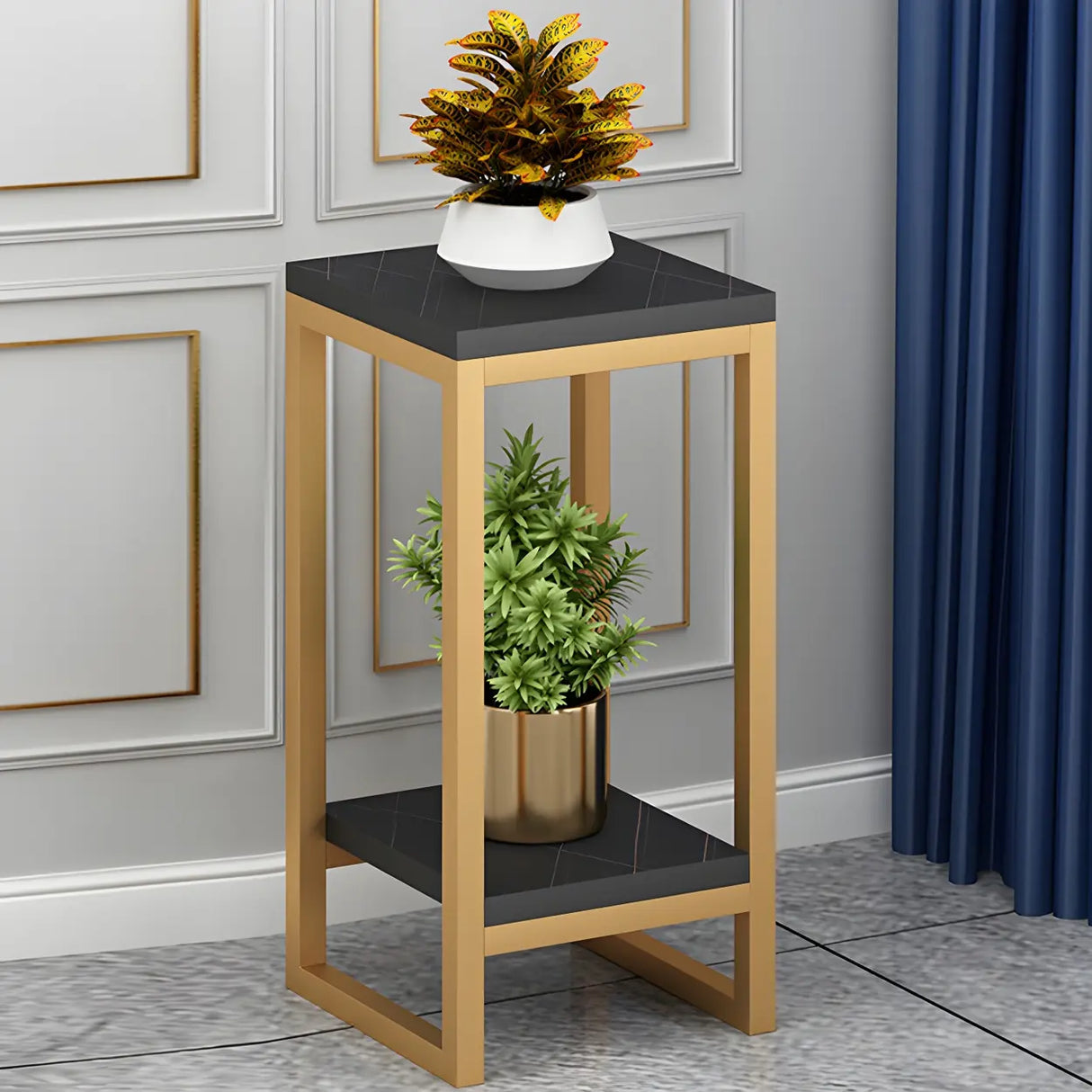 Waterproof Square Metal 2 Tiers Gold Display Plant Stand Image - 33