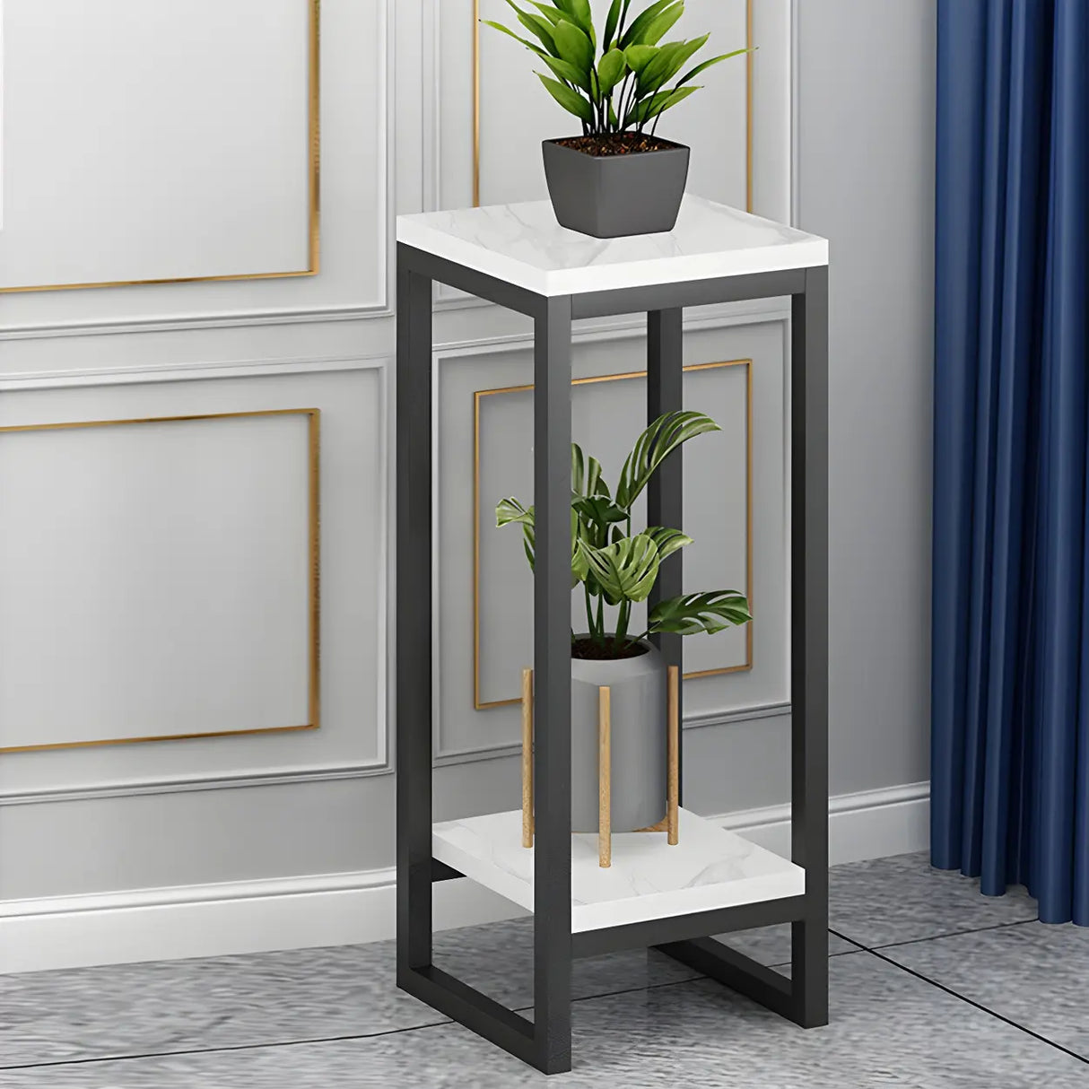 Waterproof Square Metal 2 Tiers Gold Display Plant Stand Image - 34