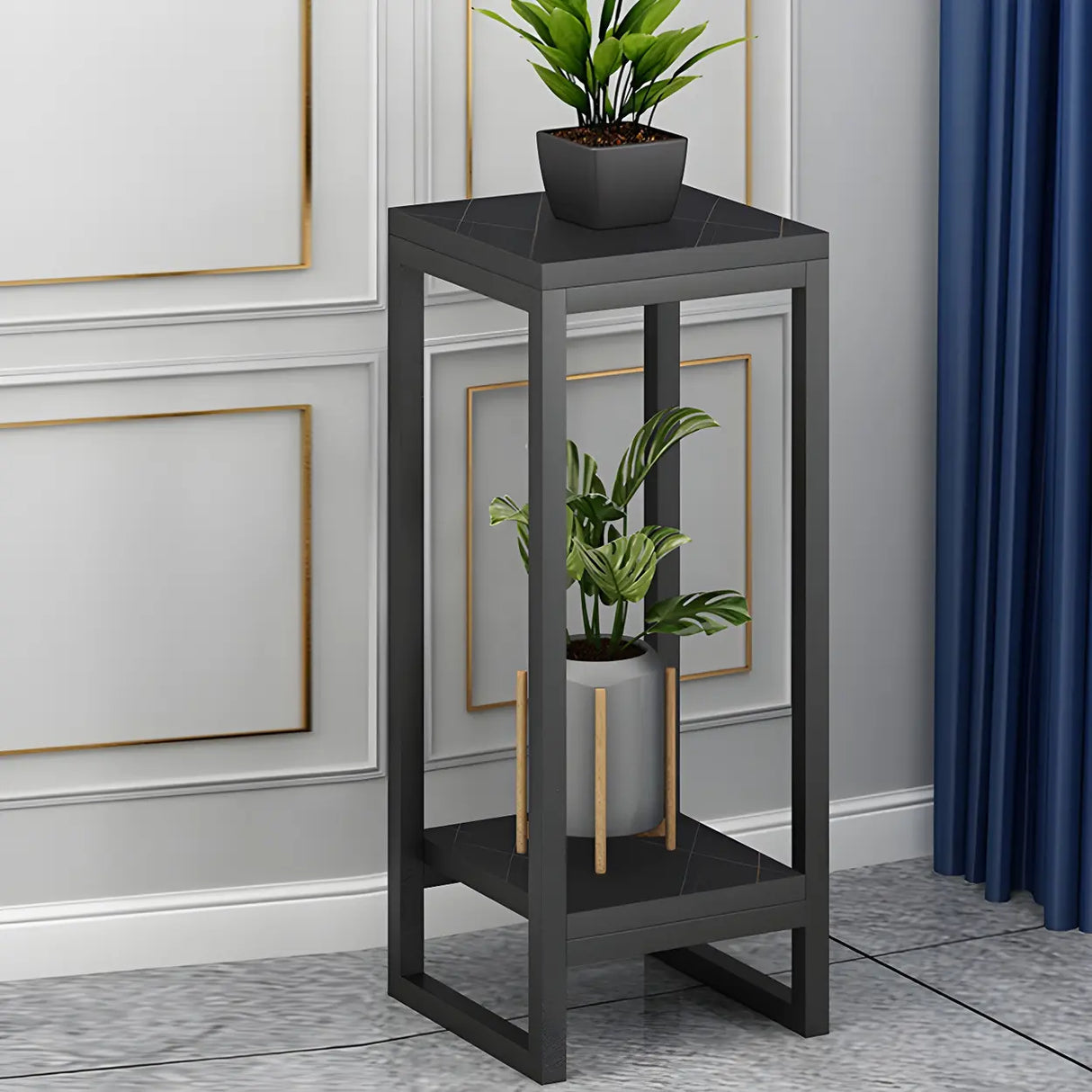 Waterproof Square Metal 2 Tiers Gold Display Plant Stand Image - 35