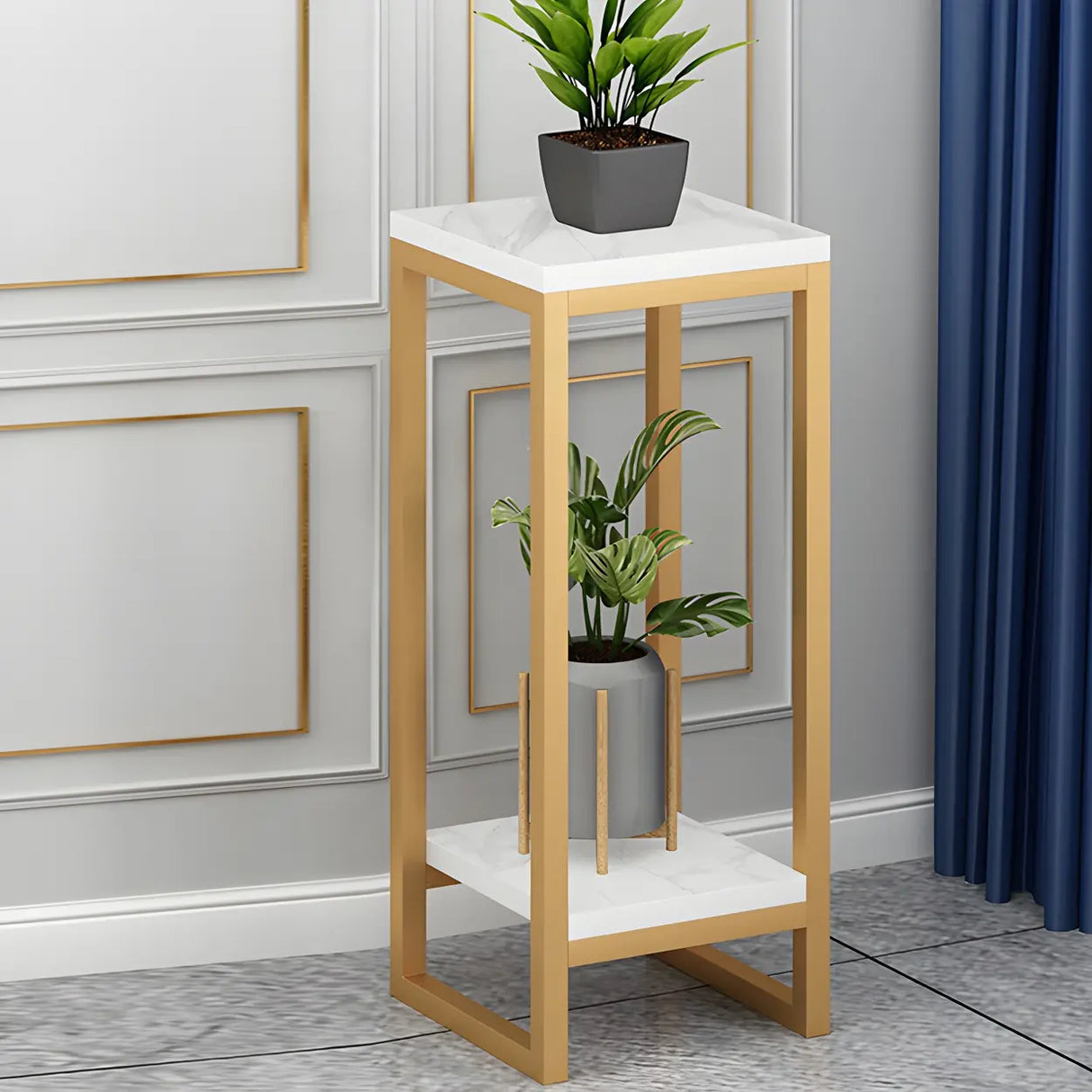 Waterproof Square Metal 2 Tiers Gold Display Plant Stand Image - 36