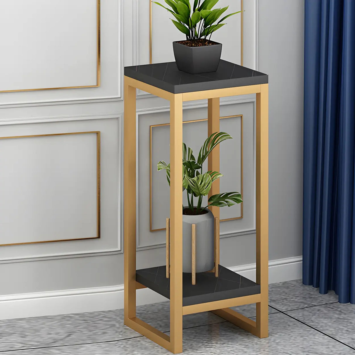 Waterproof Square Metal 2 Tiers Gold Display Plant Stand Image - 37