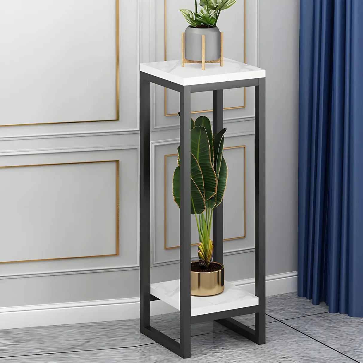 Waterproof Square Metal 2 Tiers Gold Display Plant Stand Image - 38