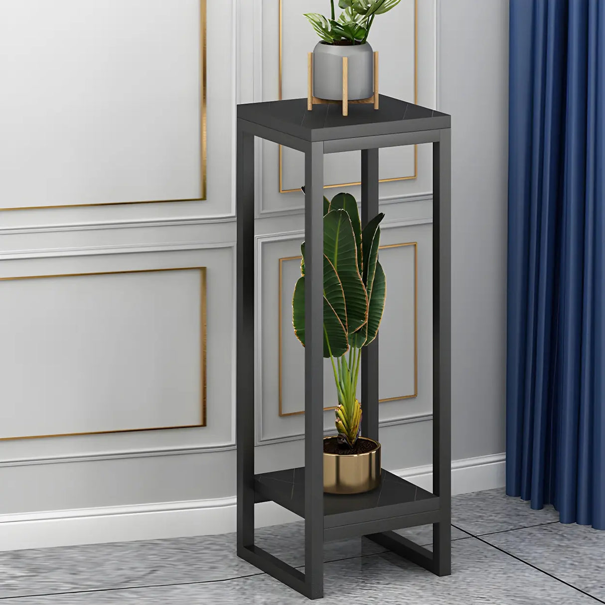 Waterproof Square Metal 2 Tiers Gold Display Plant Stand Image - 39