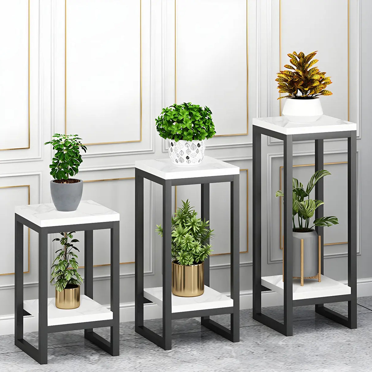 Waterproof Square Metal 2 Tiers Gold Display Plant Stand Image - 3