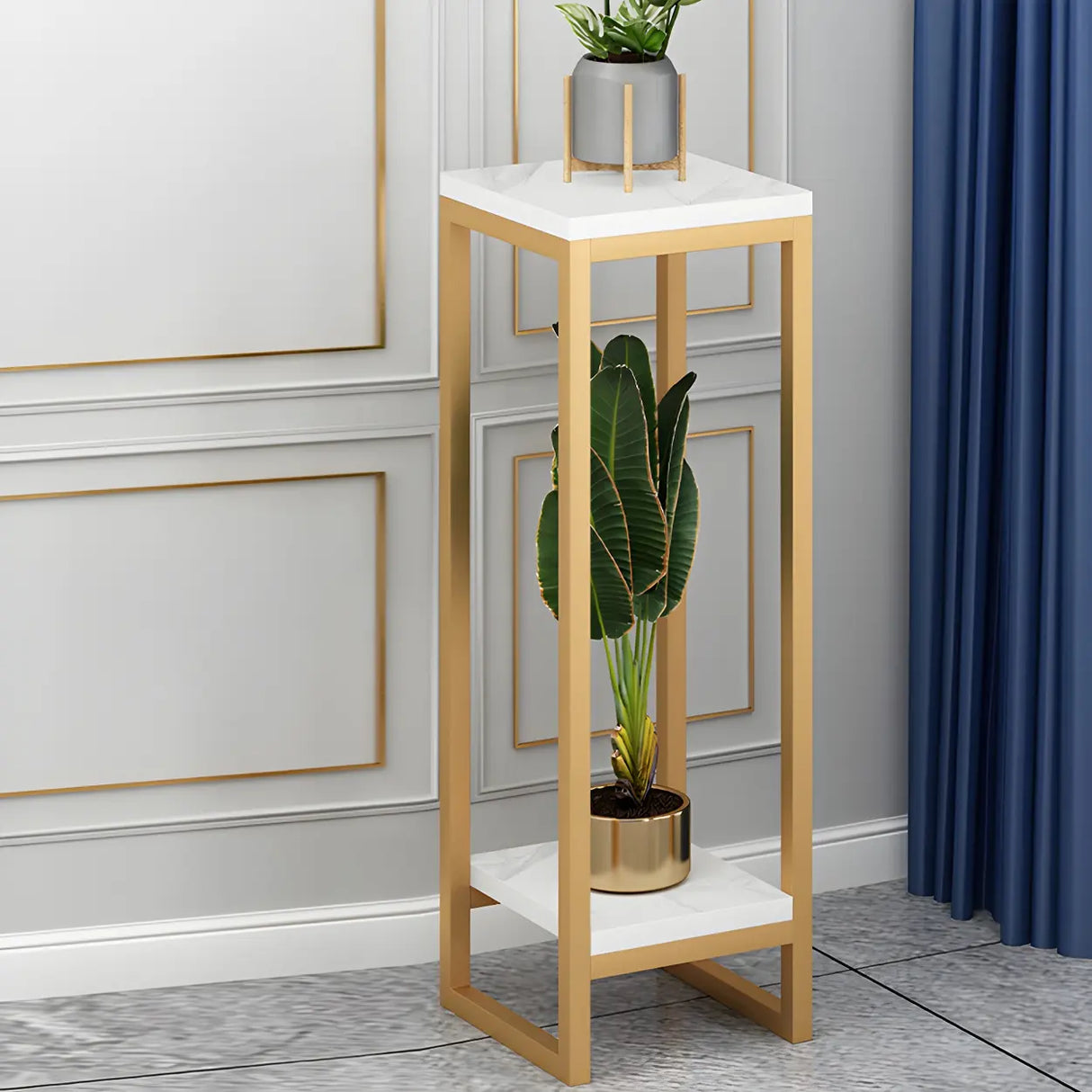 Waterproof Square Metal 2 Tiers Gold Display Plant Stand Image - 40