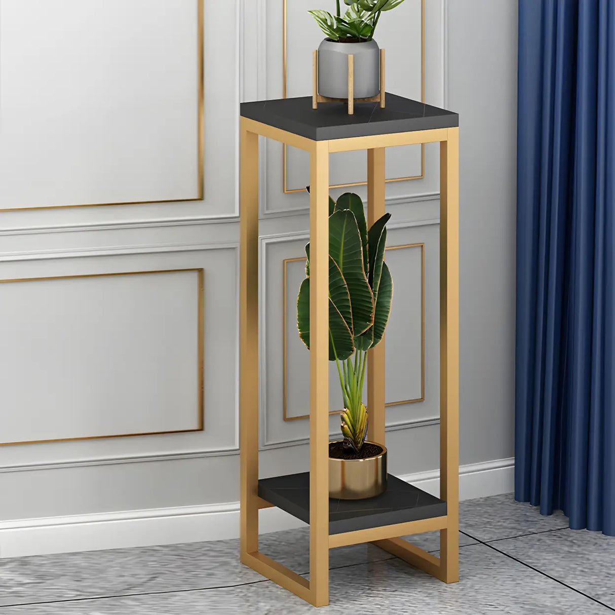 Waterproof Square Metal 2 Tiers Gold Display Plant Stand Image - 41