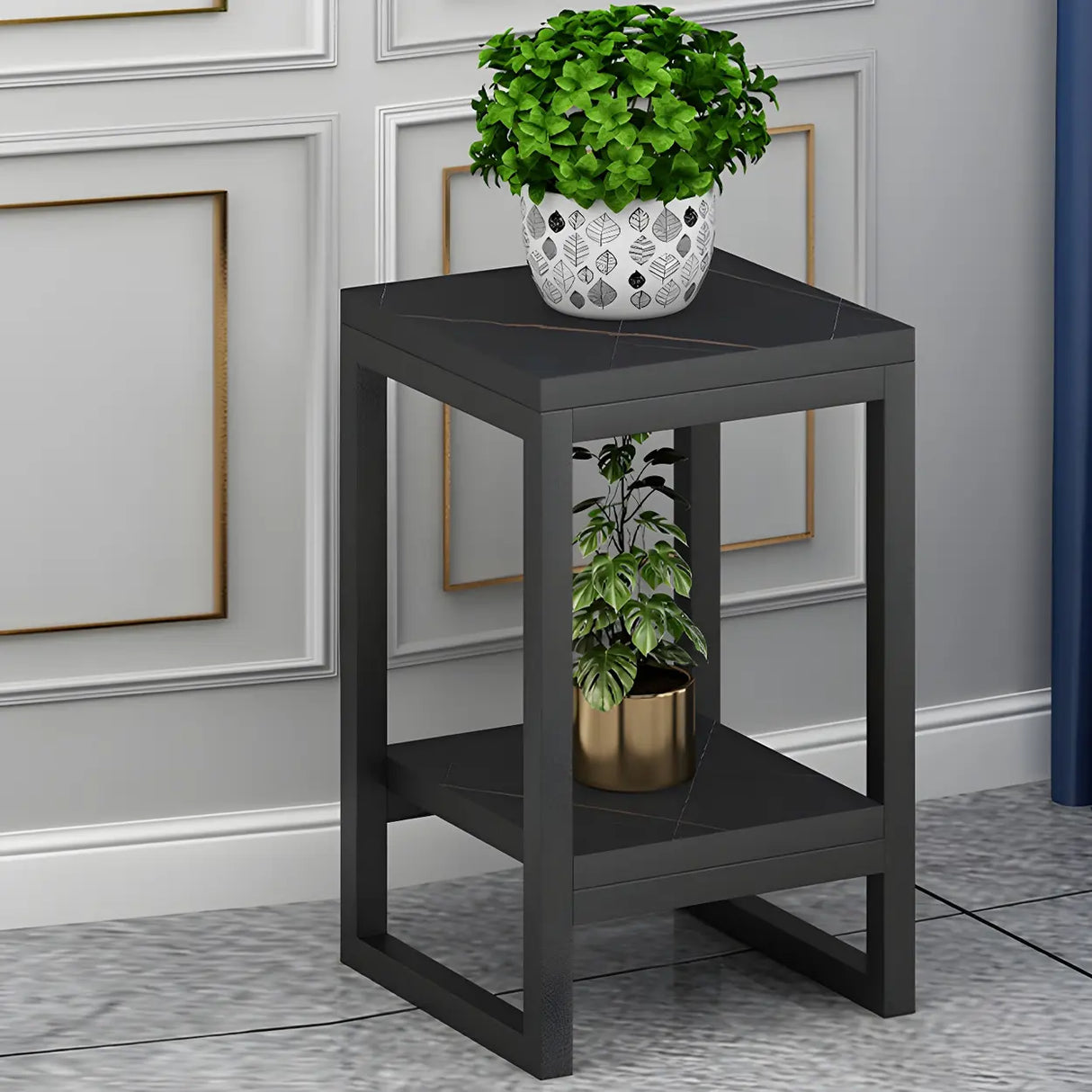 Waterproof Square Metal 2 Tiers Gold Display Plant Stand Image - 4