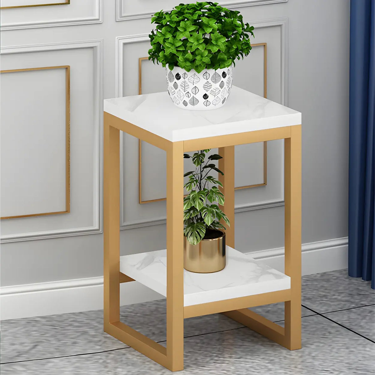 Waterproof Square Metal 2 Tiers Gold Display Plant Stand Image - 5