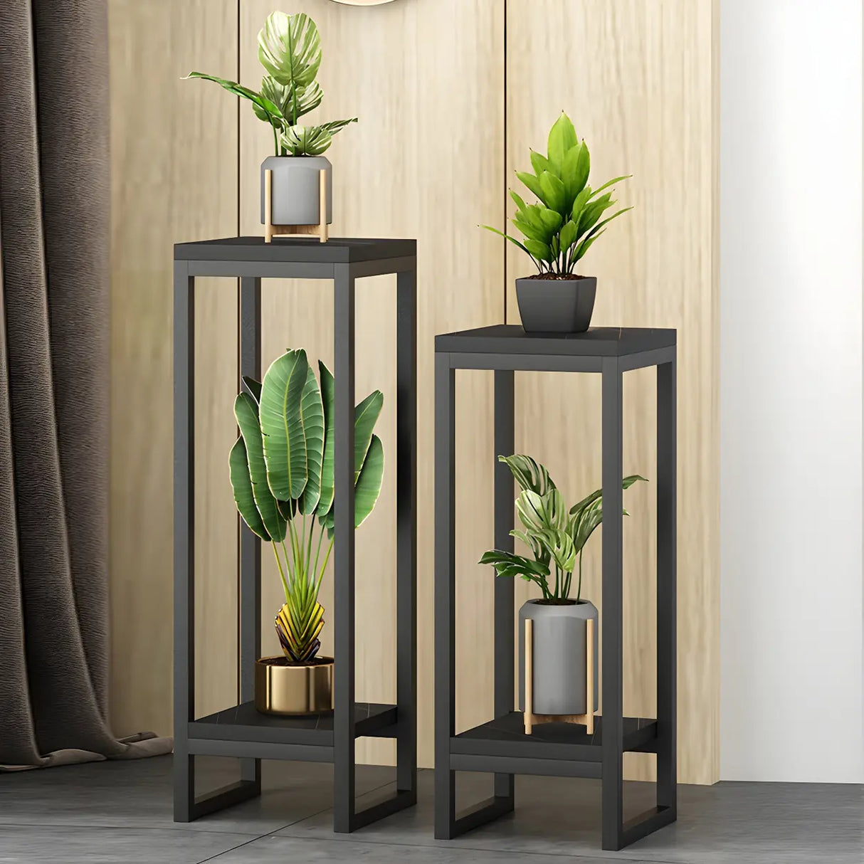 Waterproof Square Metal 2 Tiers Gold Display Plant Stand Image - 6