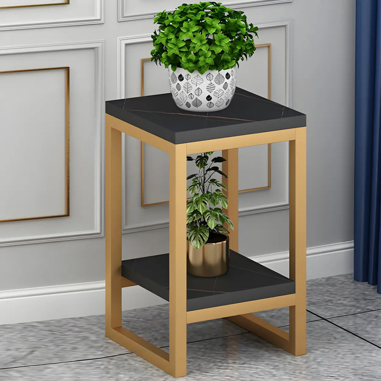 Waterproof Square Metal 2 Tiers Gold Display Plant Stand Image - 8
