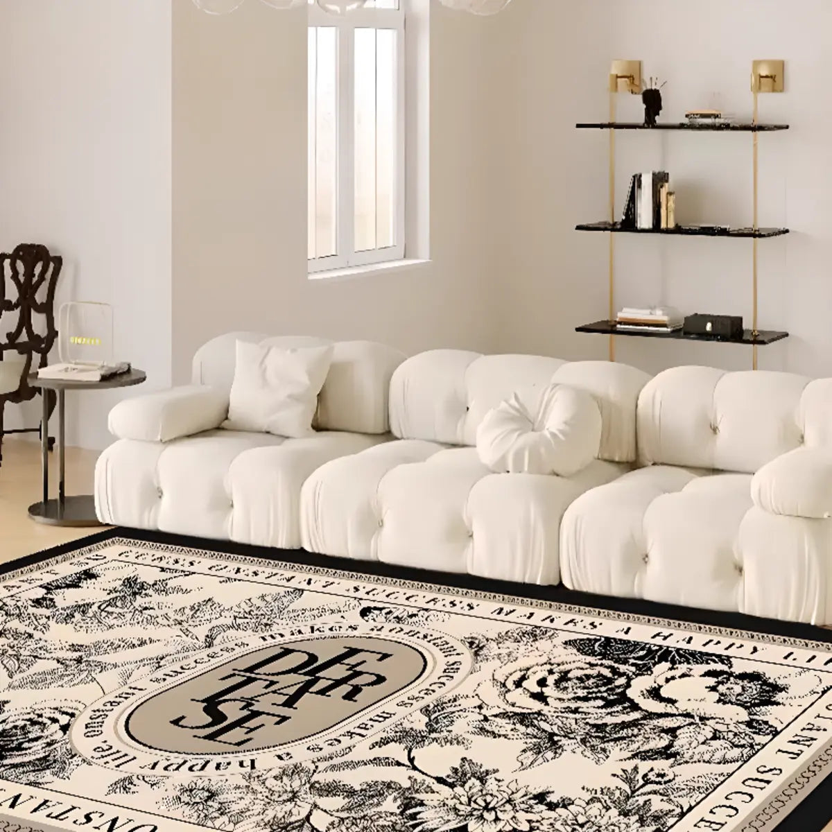 Waterproof Vintage Rectangle Black Floral Area Rug Image - 3