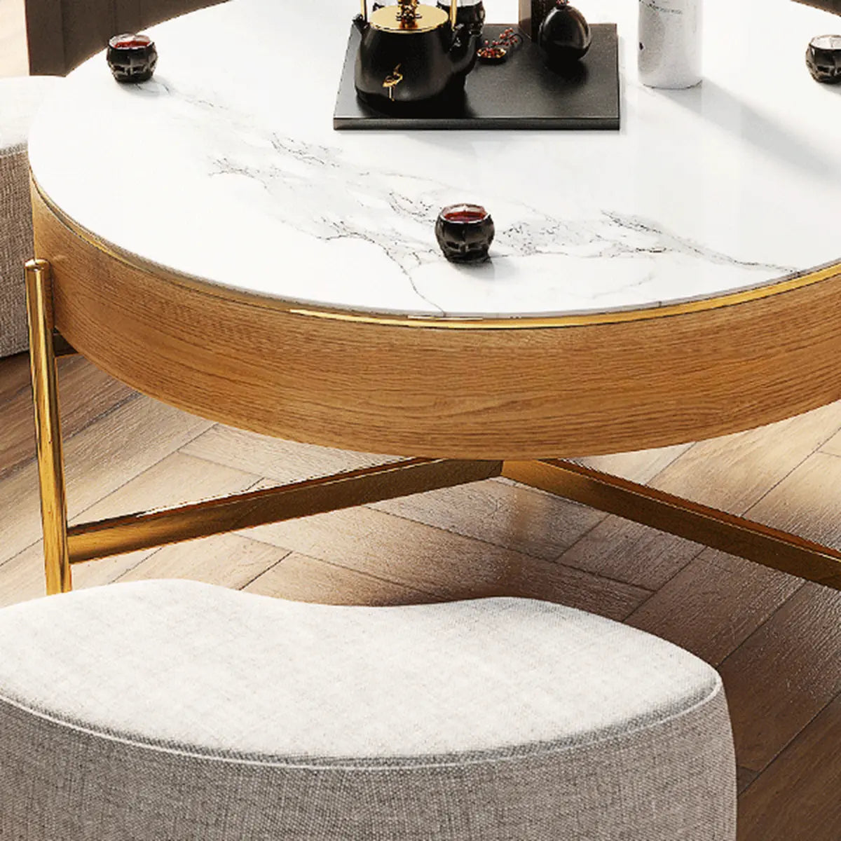 Waterproof White Stone Round Lift Top Coffee Table Image - 10