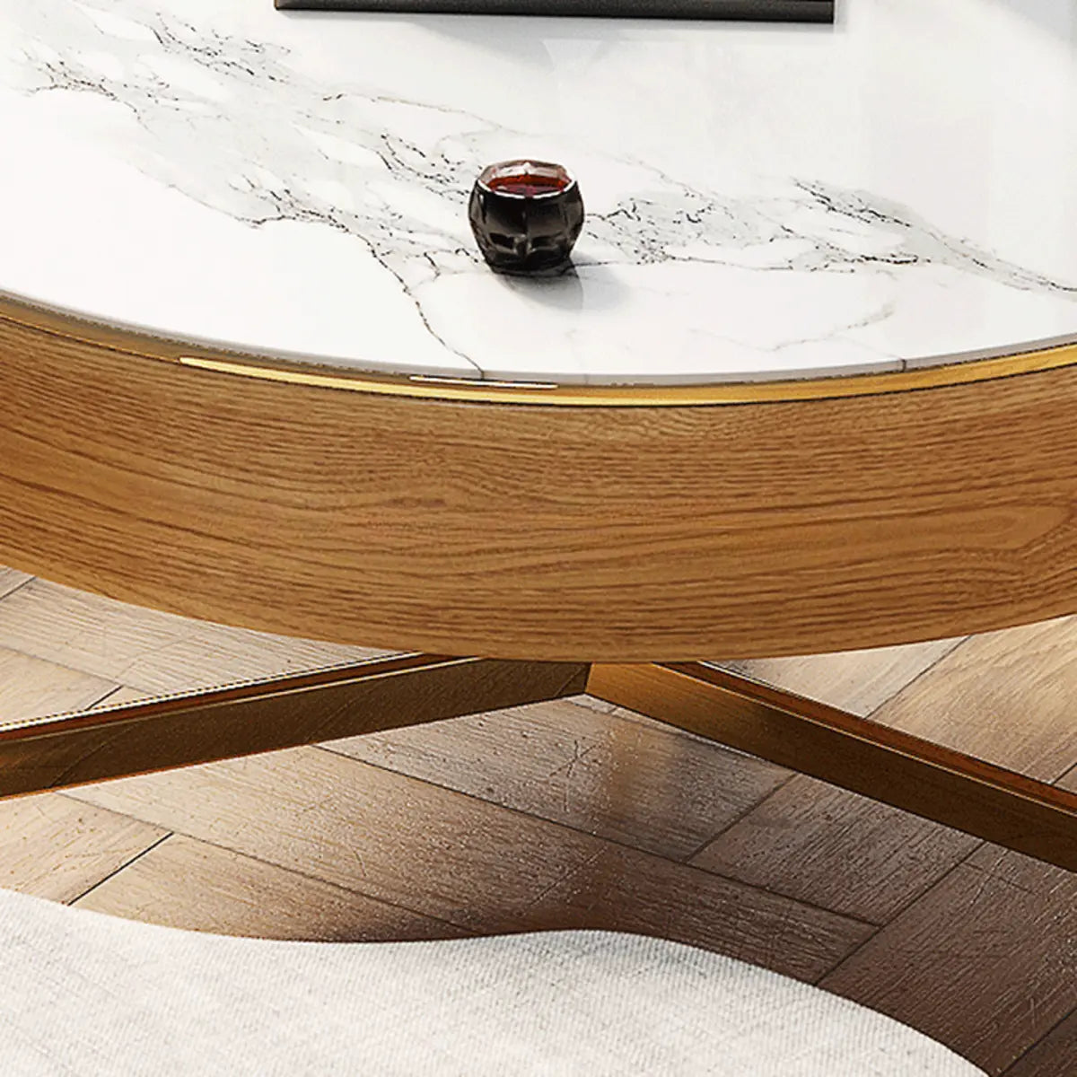 Waterproof White Stone Round Lift Top Coffee Table Image - 8