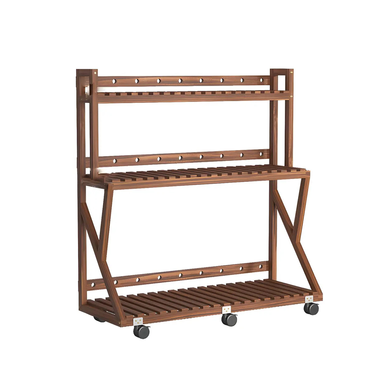 Waterproof Wood Balcony Brown Plant Stand with Wheels Image - 10