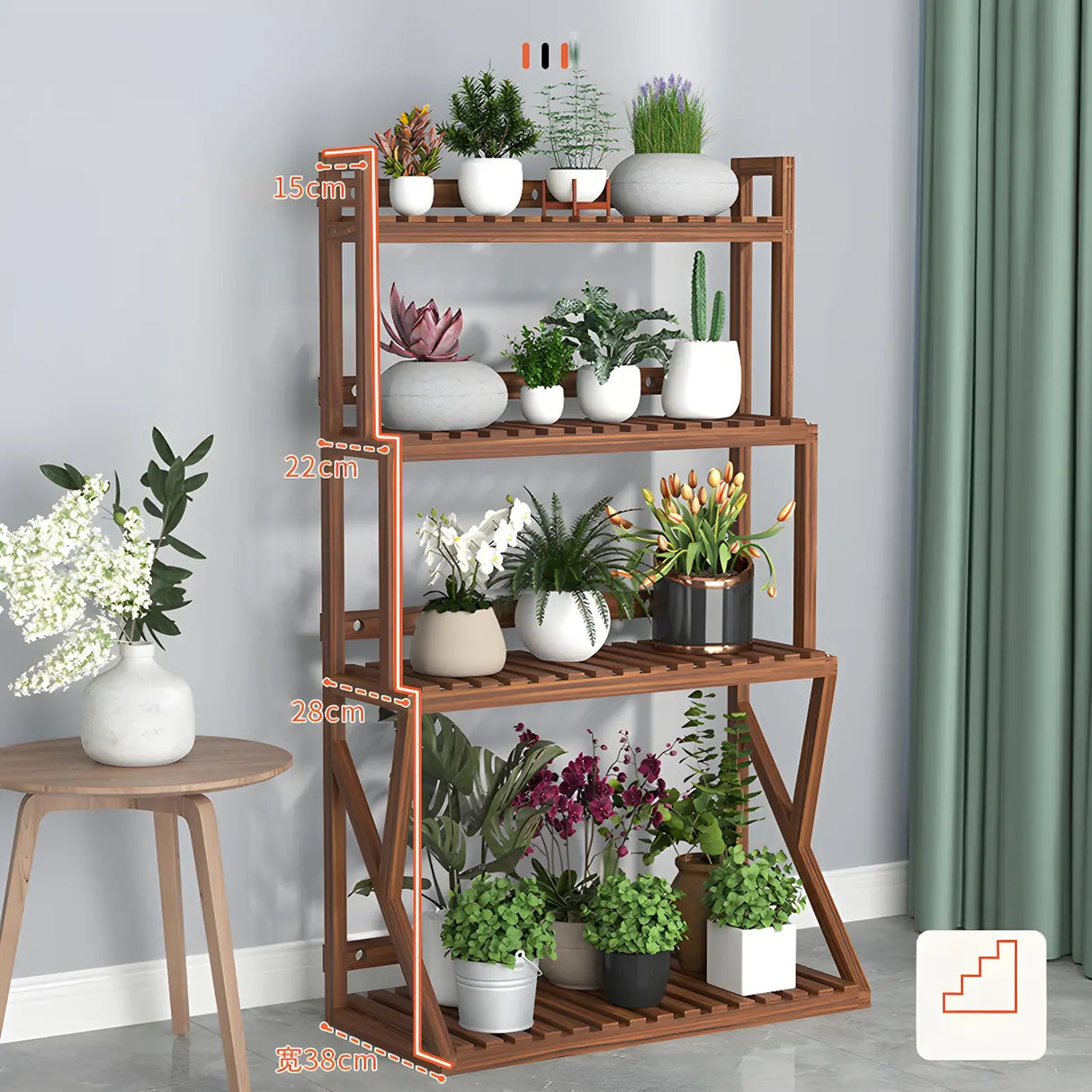 Waterproof Wood Balcony Brown Plant Stand with Wheels Image - 23