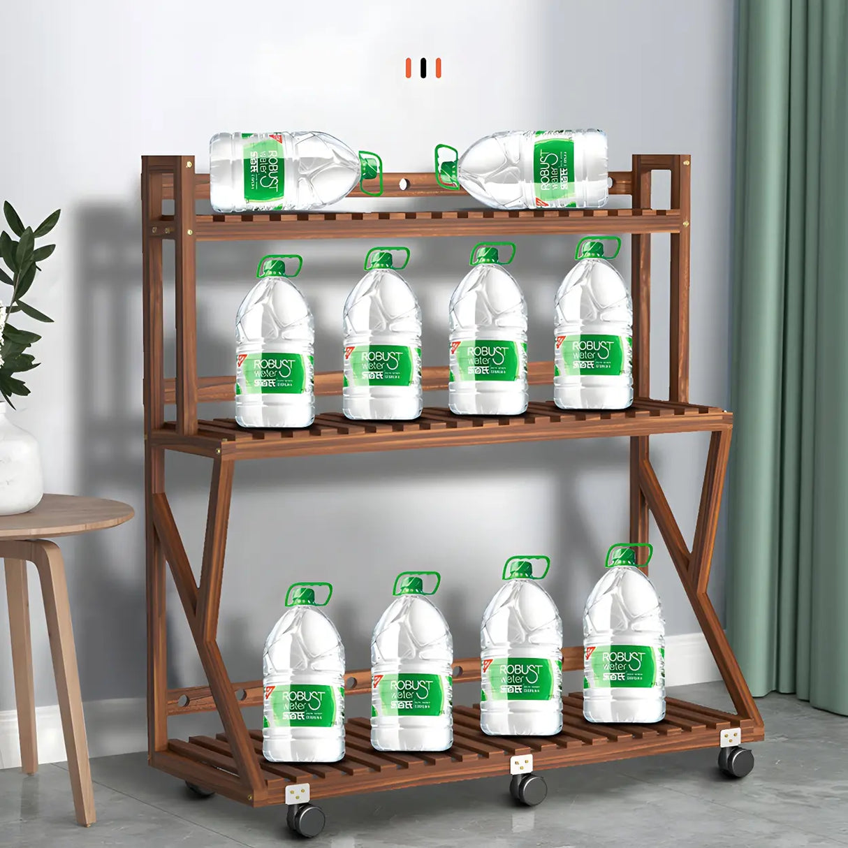 Waterproof Wood Balcony Brown Plant Stand with Wheels Image - 25