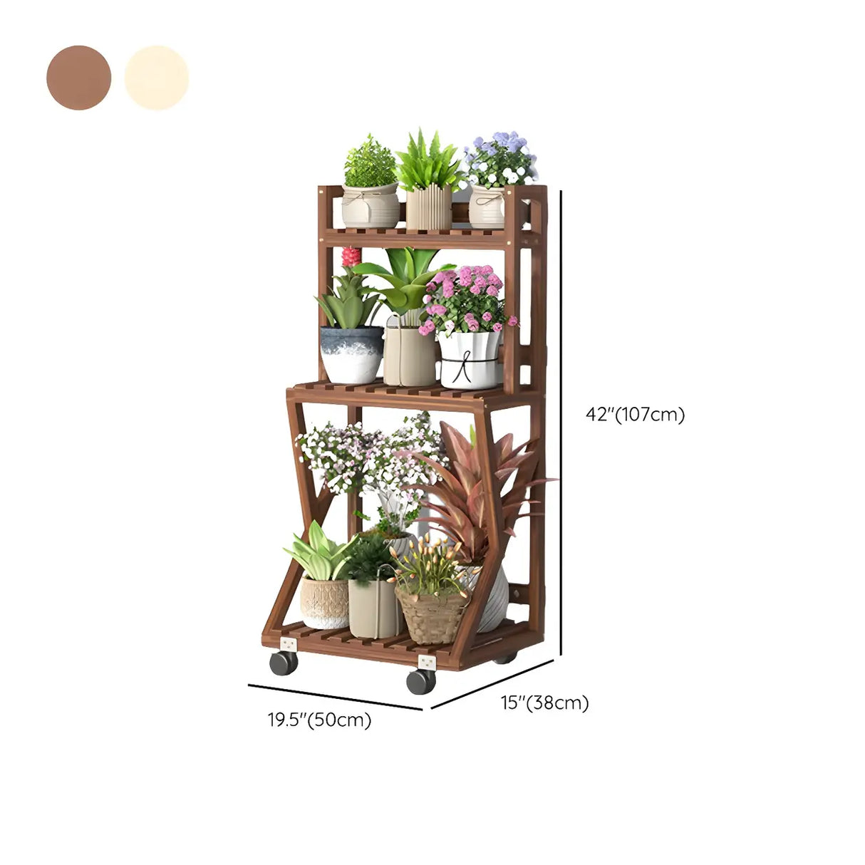 Waterproof Wood Balcony Brown Plant Stand with Wheels