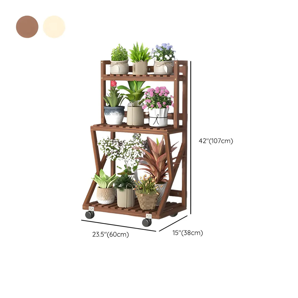 Waterproof Wood Balcony Brown Plant Stand with Wheels Image - 40
