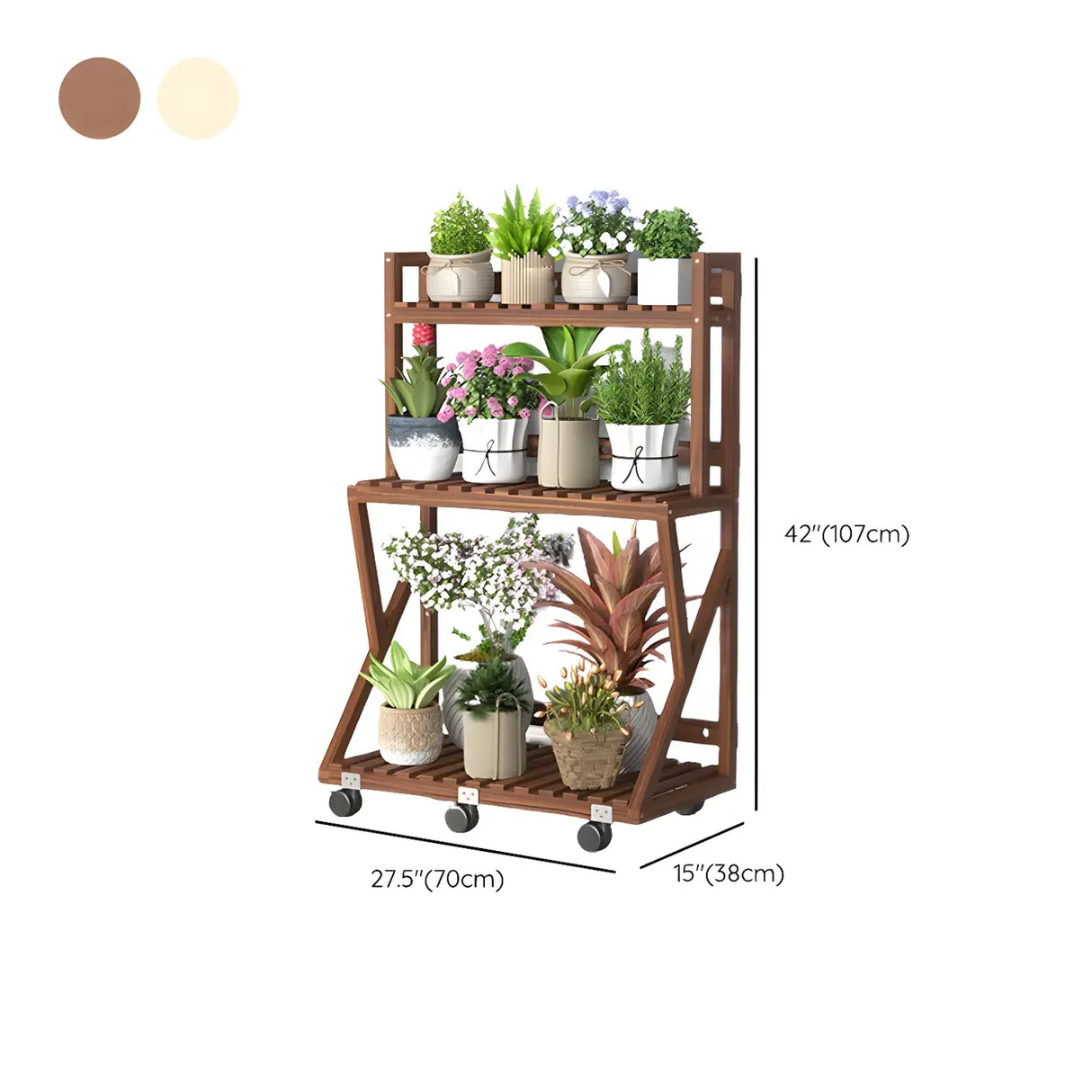 Waterproof Wood Balcony Brown Plant Stand with Wheels Image - 41