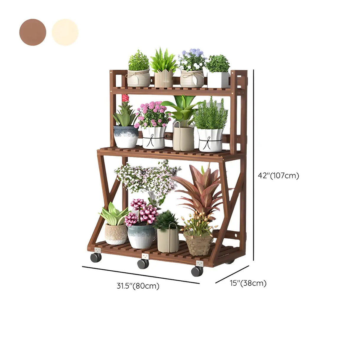 Waterproof Wood Balcony Brown Plant Stand with Wheels Image - 42