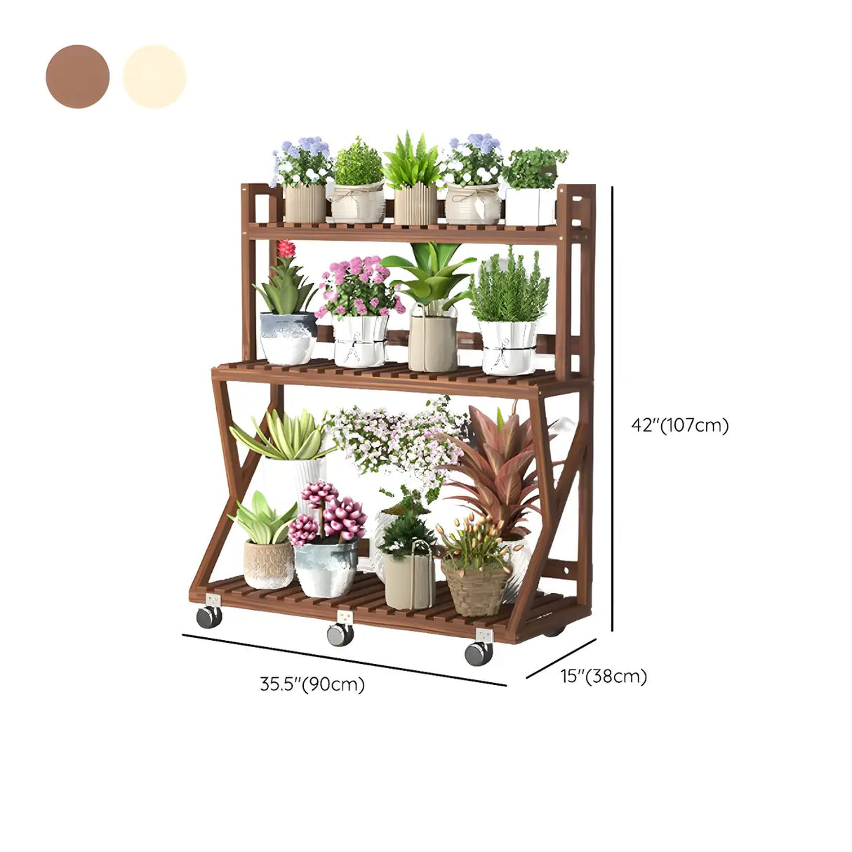 Waterproof Wood Balcony Brown Plant Stand with Wheels Image - 43