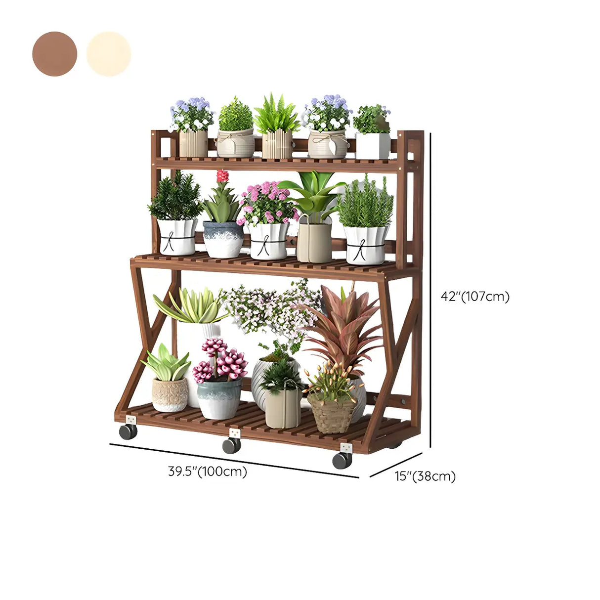 Waterproof Wood Balcony Brown Plant Stand with Wheels Image - 44