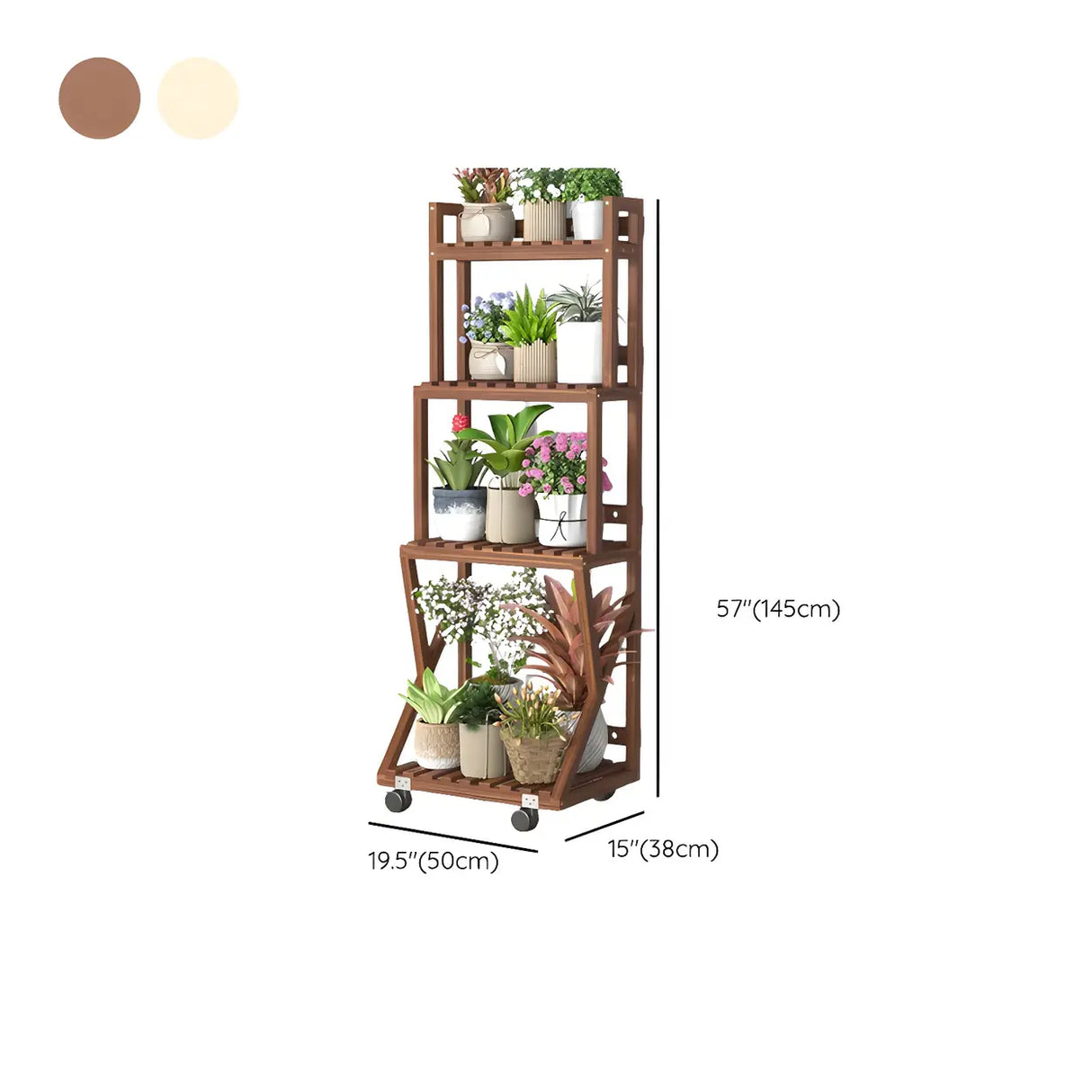 Waterproof Wood Balcony Brown Plant Stand with Wheels Image - 45