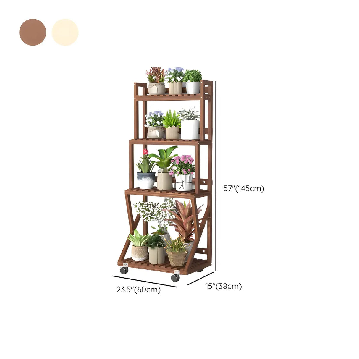 Waterproof Wood Balcony Brown Plant Stand with Wheels Image - 46